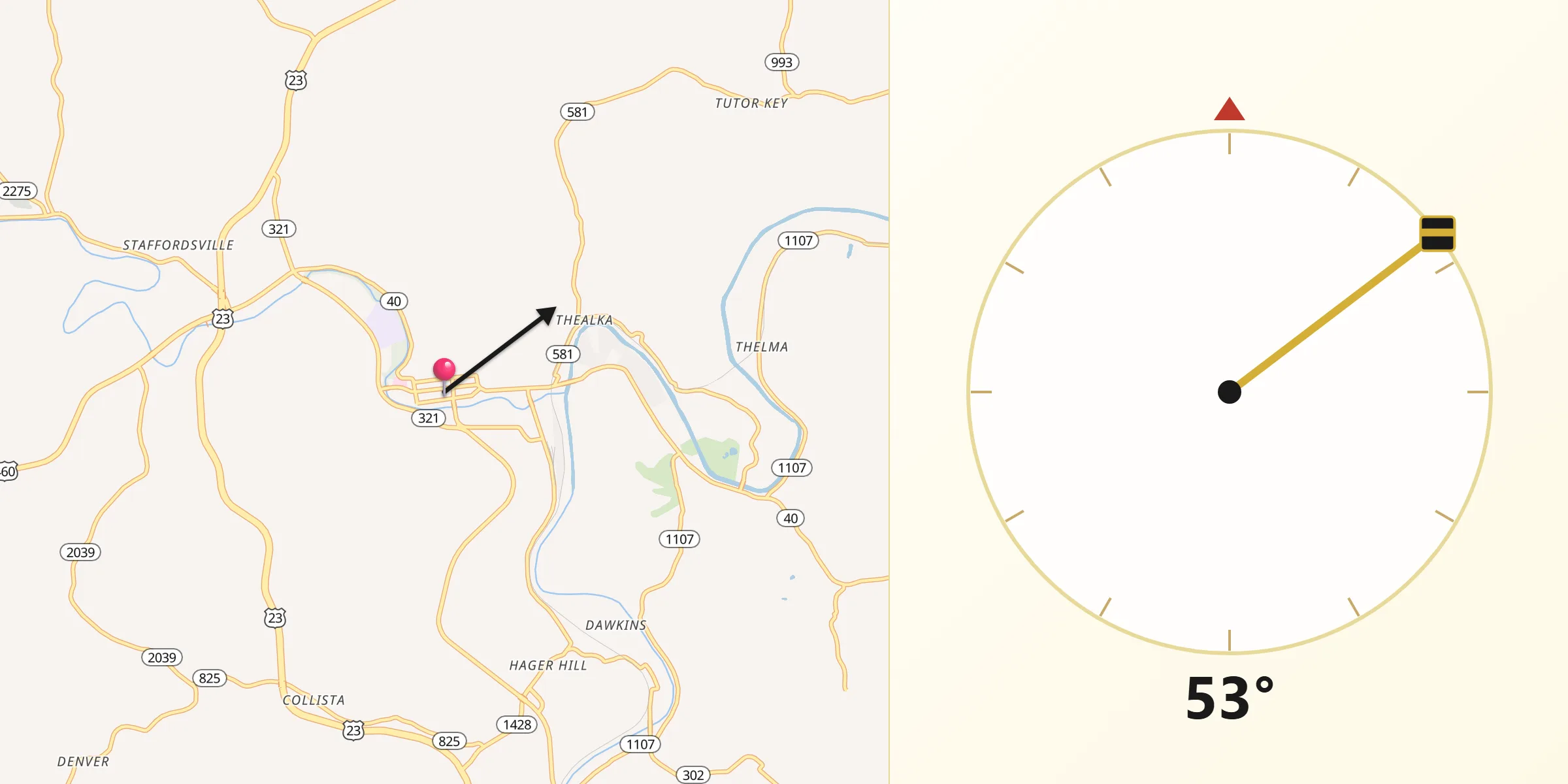 Qibla Direction from Paintsville
