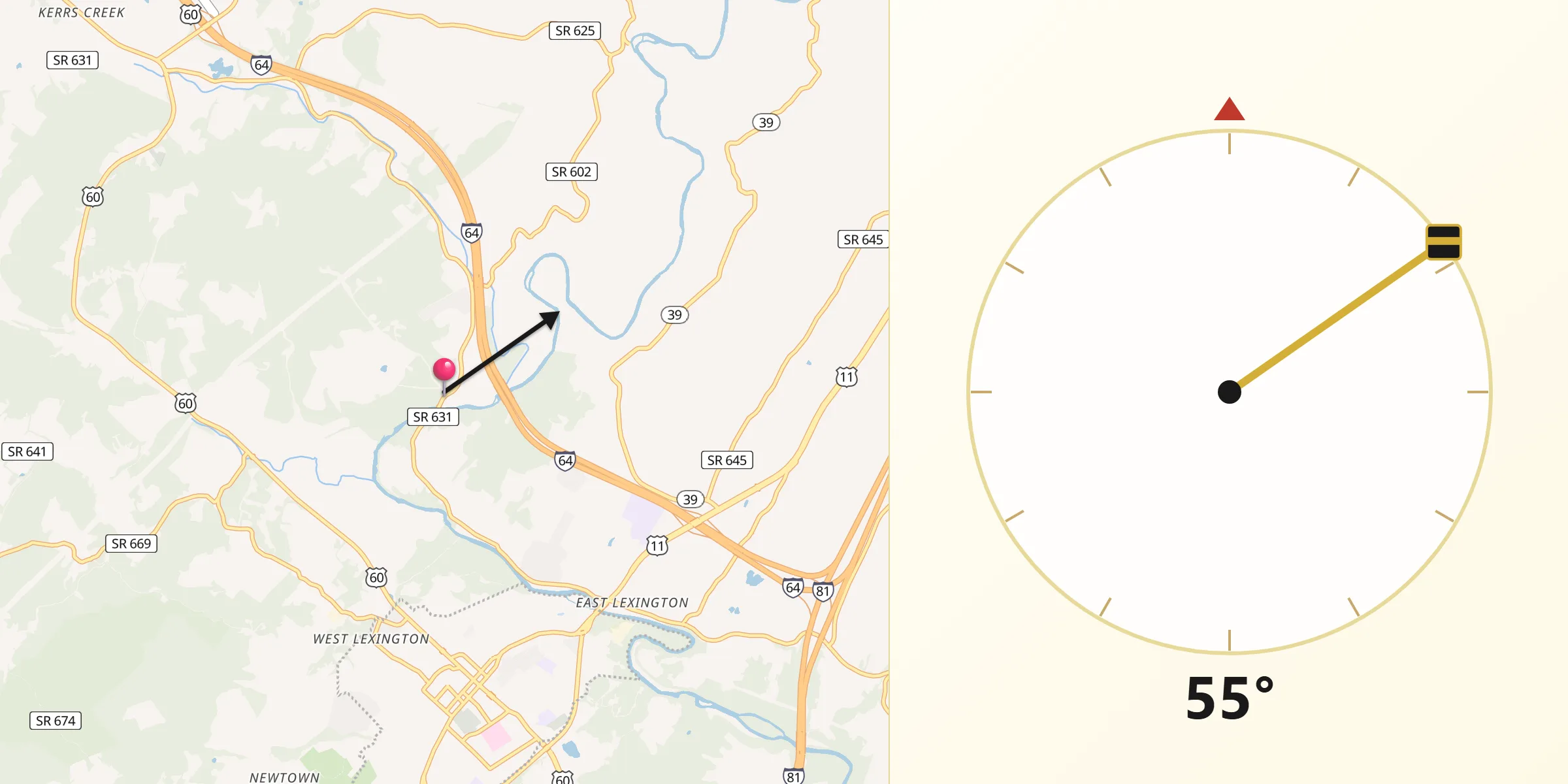 Qibla Direction from Rockbridge