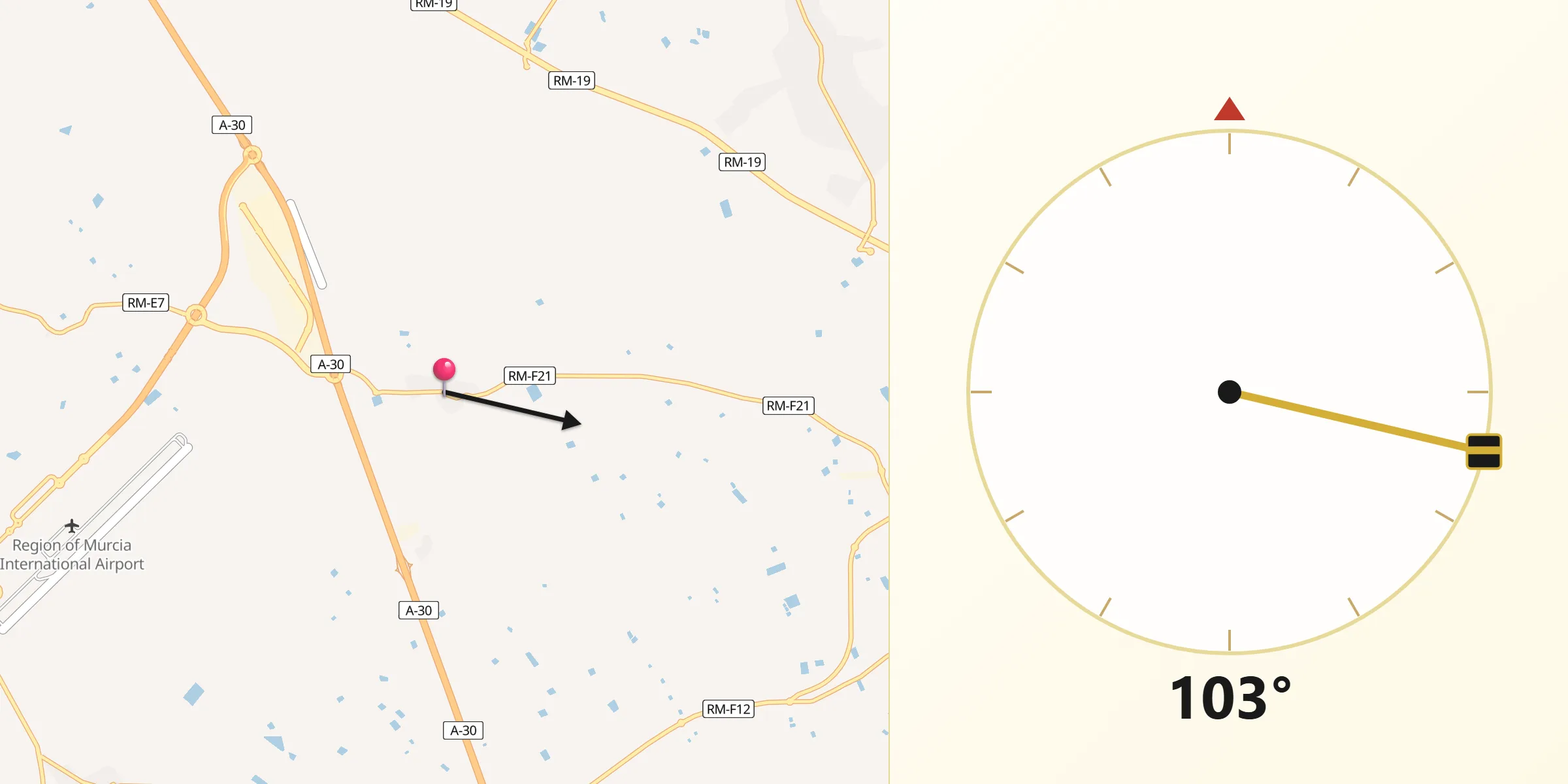 Dirección de la Qibla desde Los Martínez