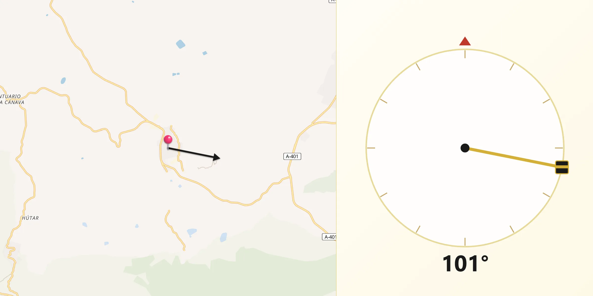Dirección de la Qibla desde Bedmar y Garcíez
