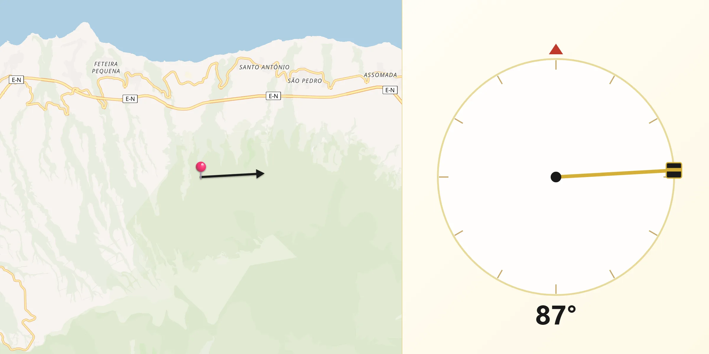 Direção da Qibla a partir de Nordeste