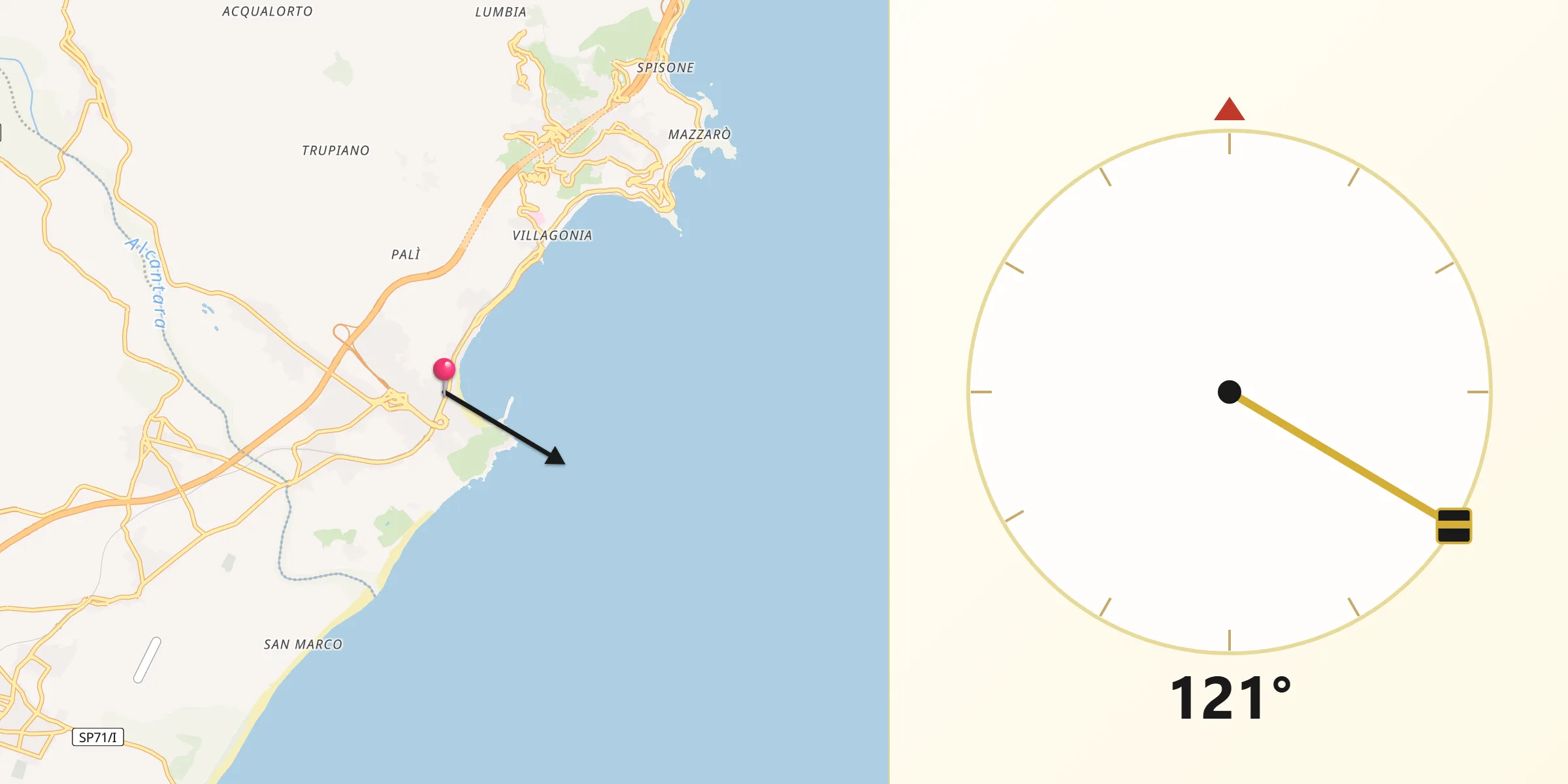 Direzione della Qibla da Giardini-Naxos