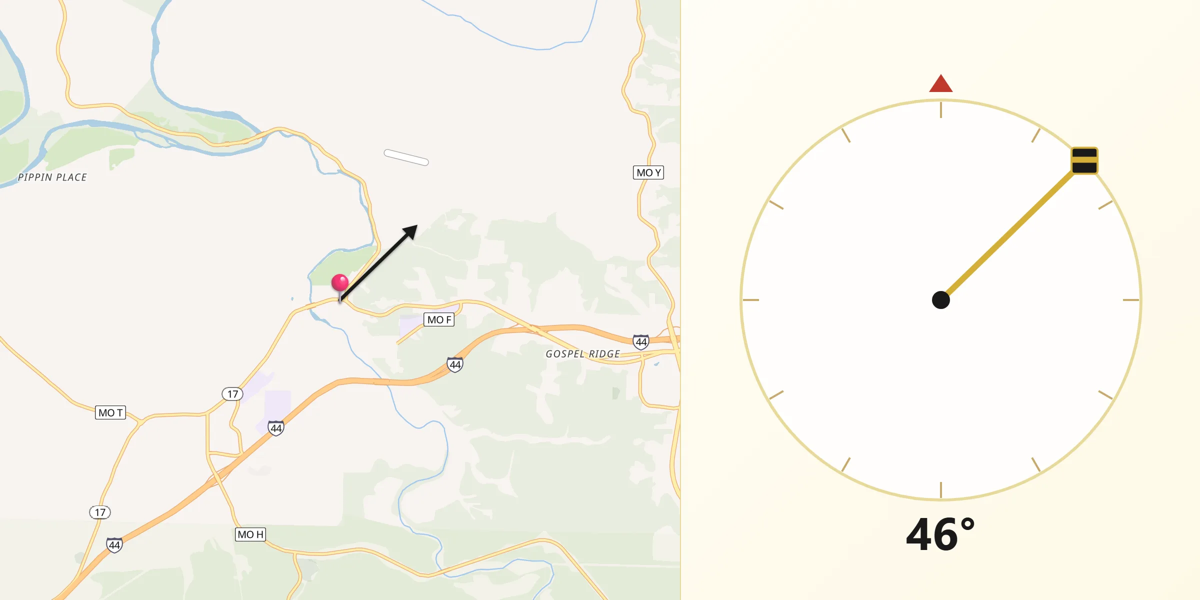 Qibla Direction from Waynesville