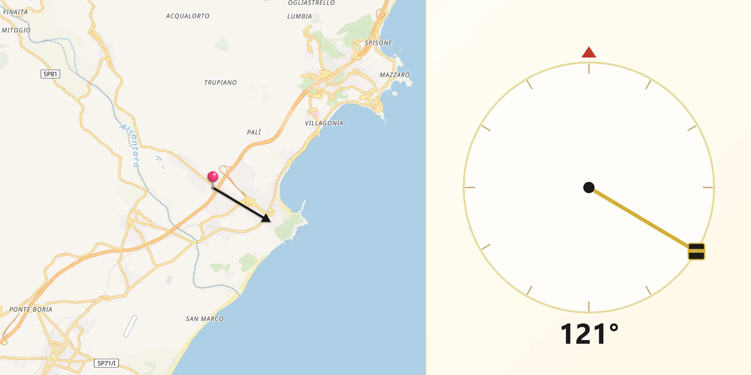 Direzione della Qibla da Chianchitta-Trappitello