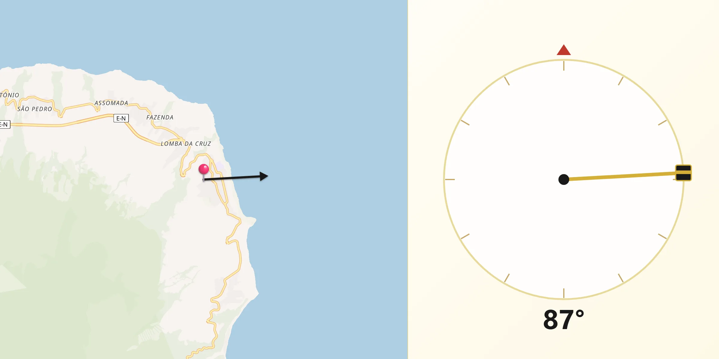 Direção da Qibla a partir de Senhora do Rosário