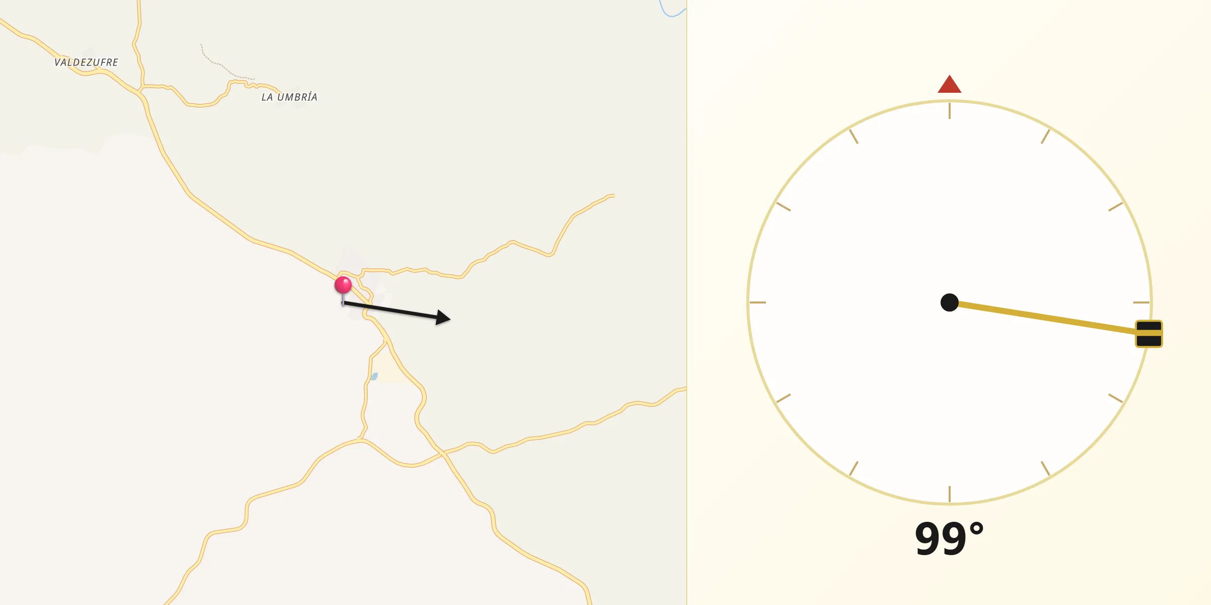 Dirección de la Qibla desde Higuera de la Sierra