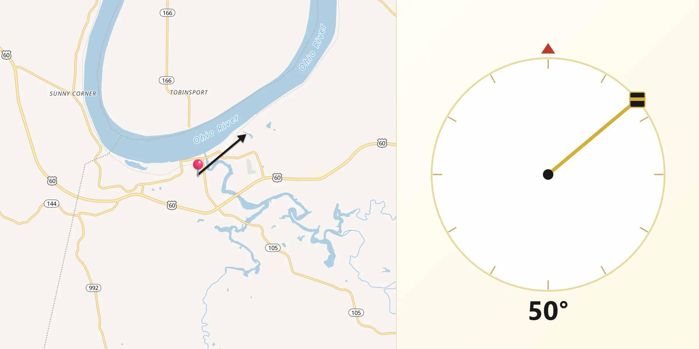 Qibla Direction from Cloverport