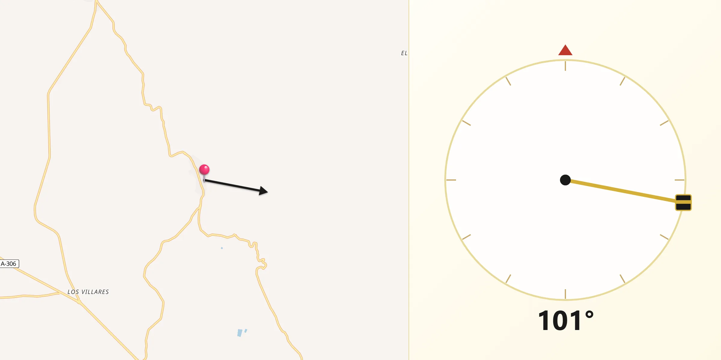 Dirección de la Qibla desde Villardompardo