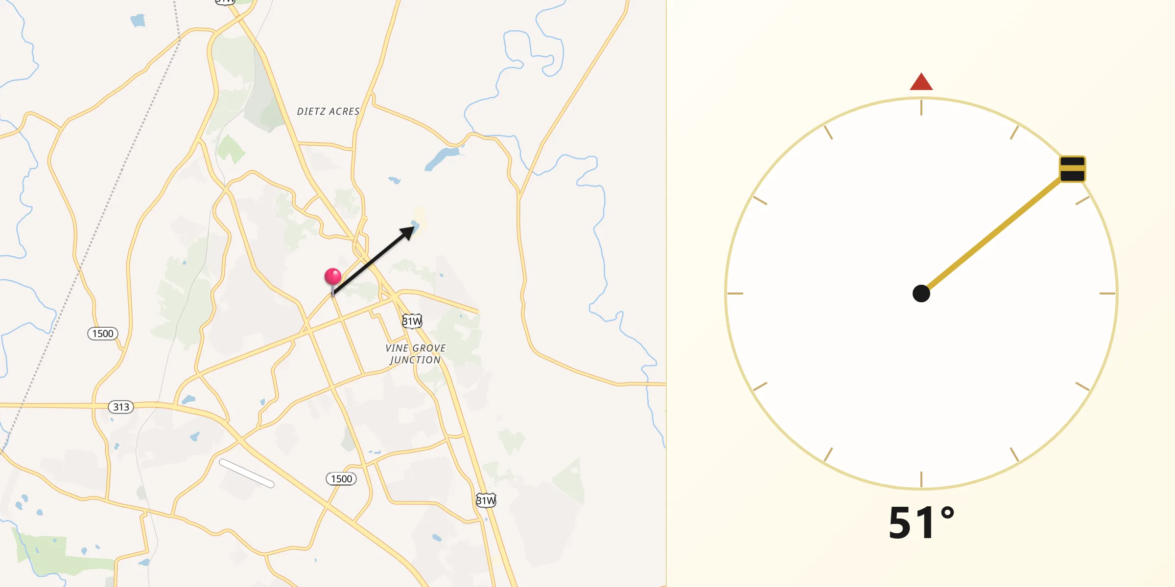 Qibla Direction from Radcliff
