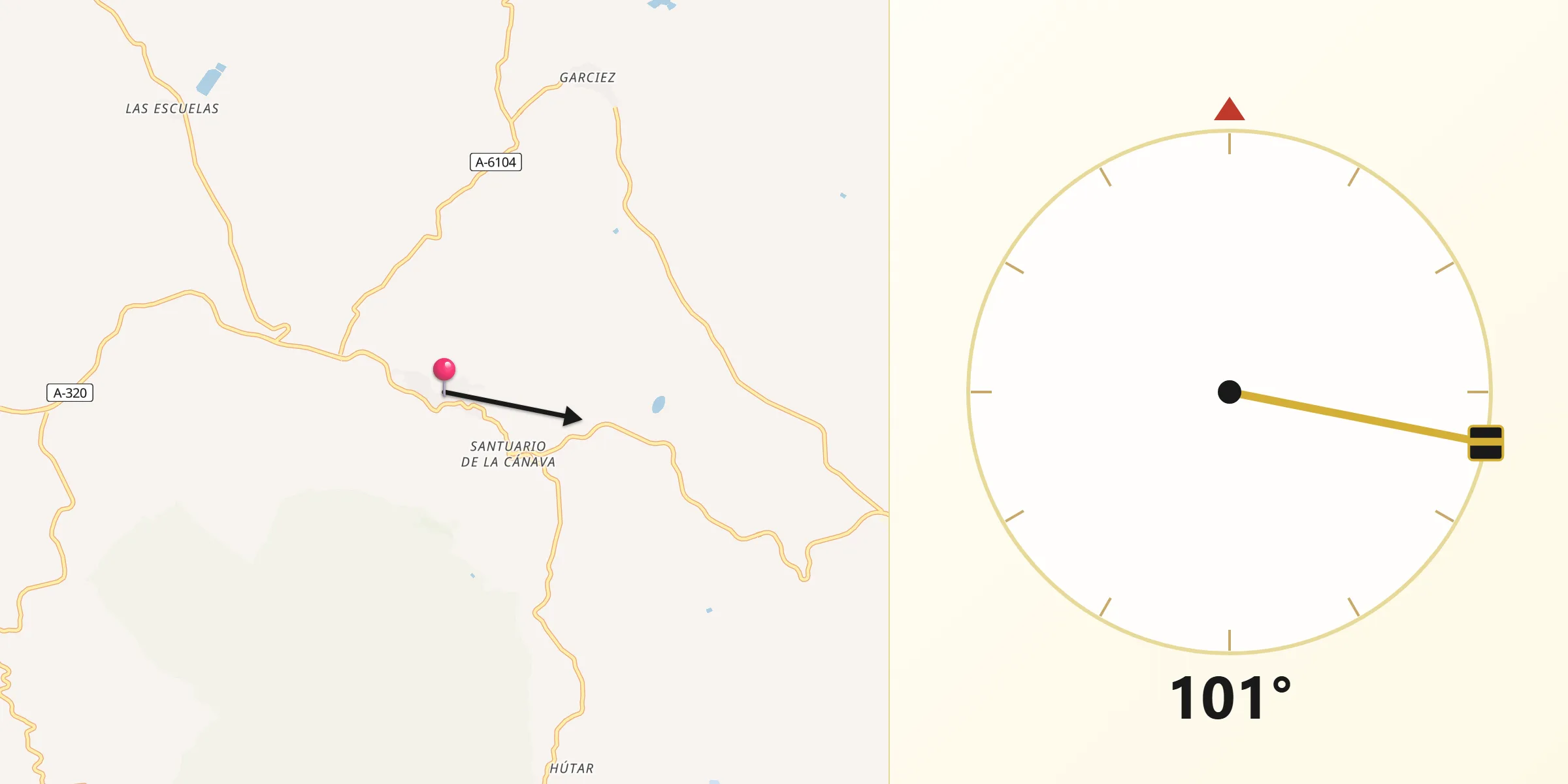 Dirección de la Qibla desde Jimena