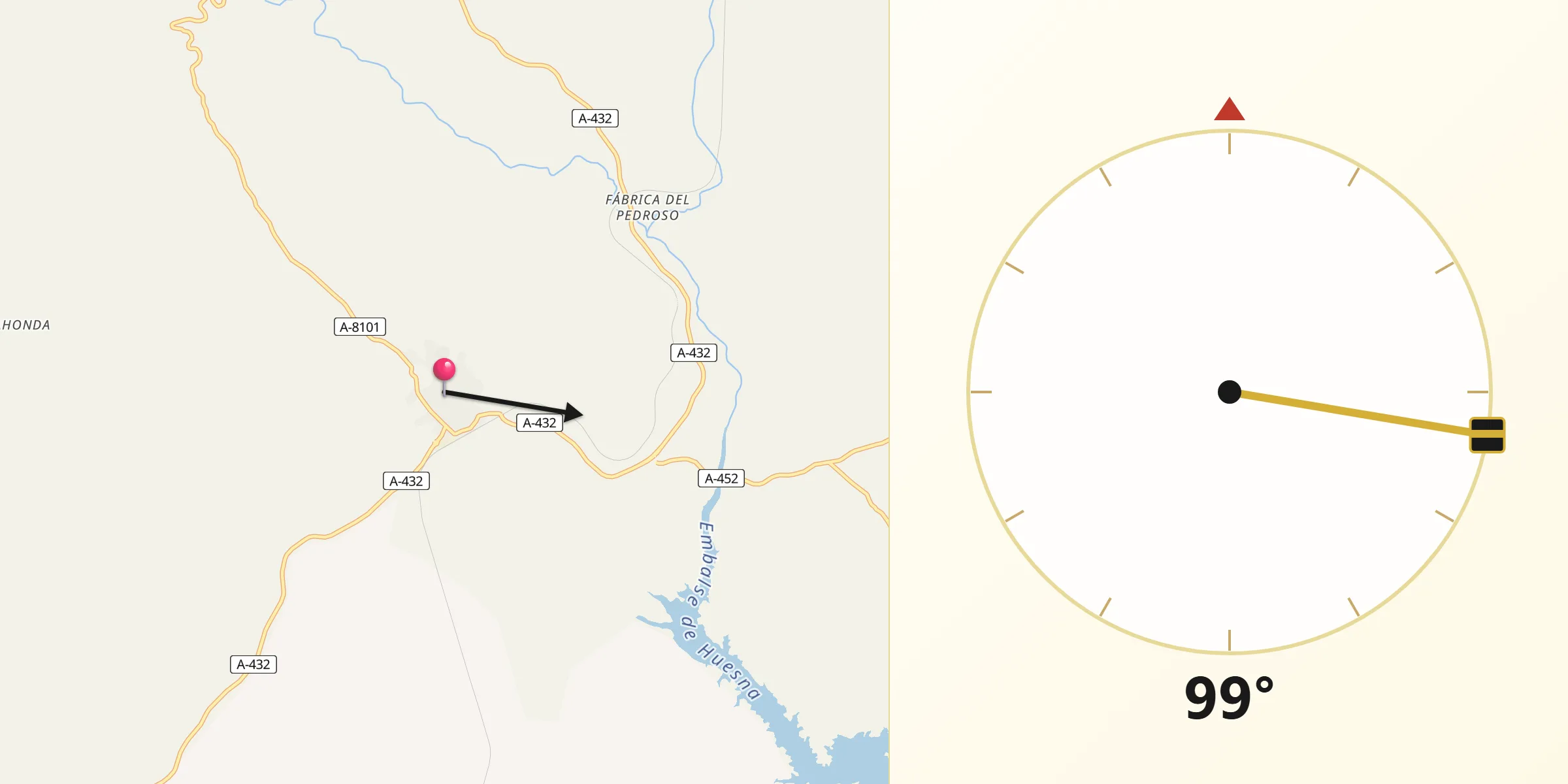Dirección de la Qibla desde El Pedroso