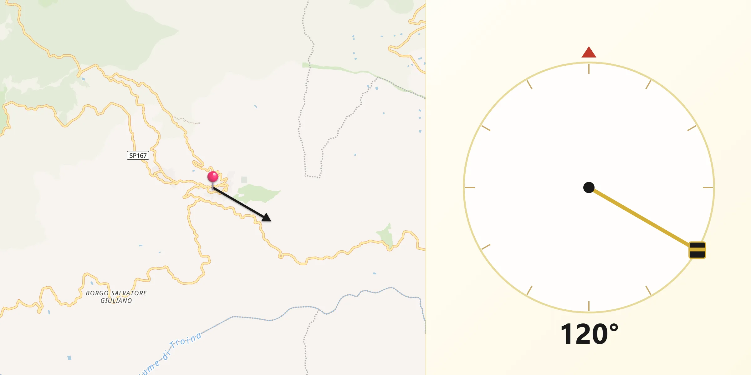 Direzione della Qibla da Cesarò