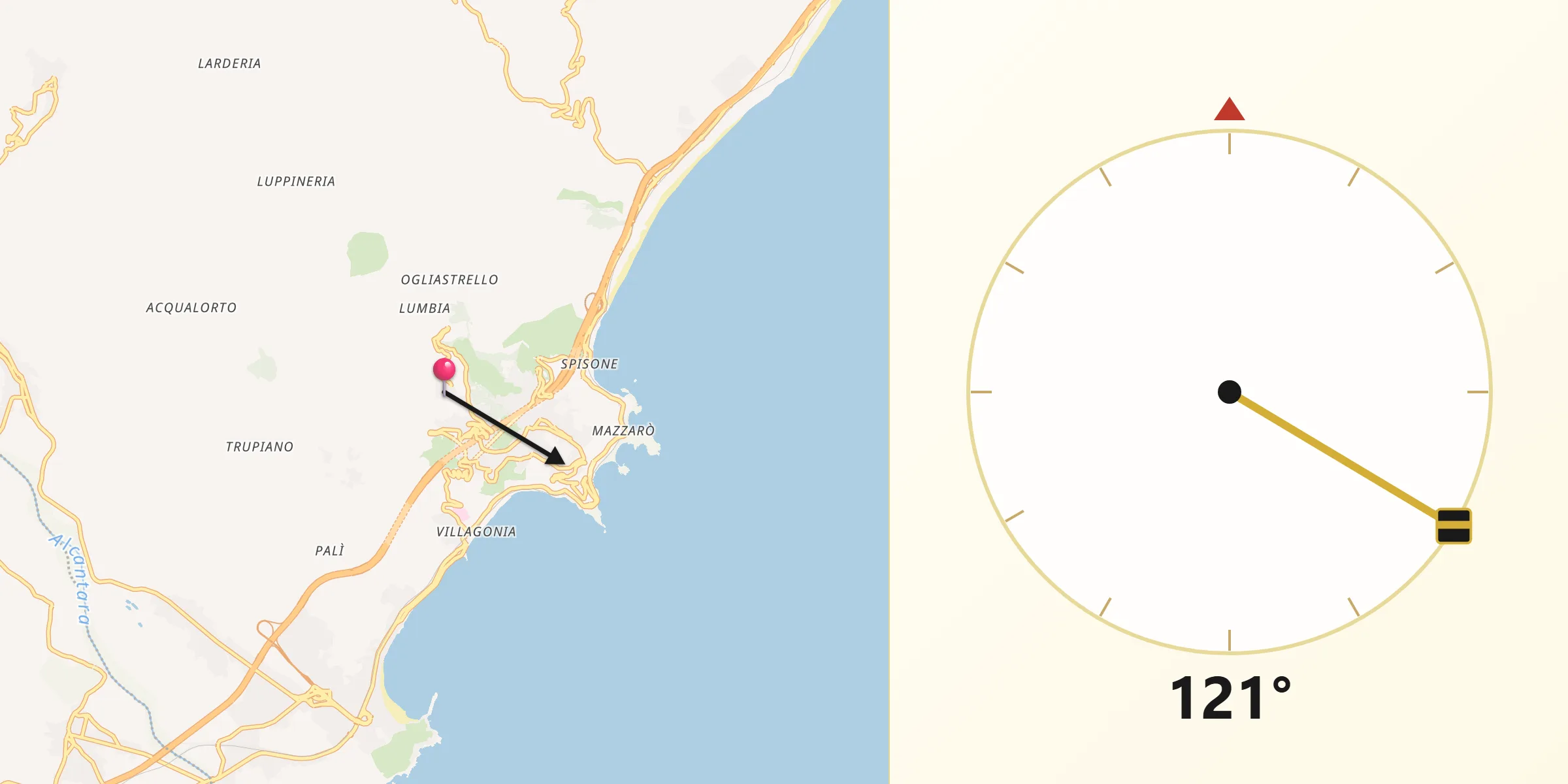 Direzione della Qibla da Castelmola
