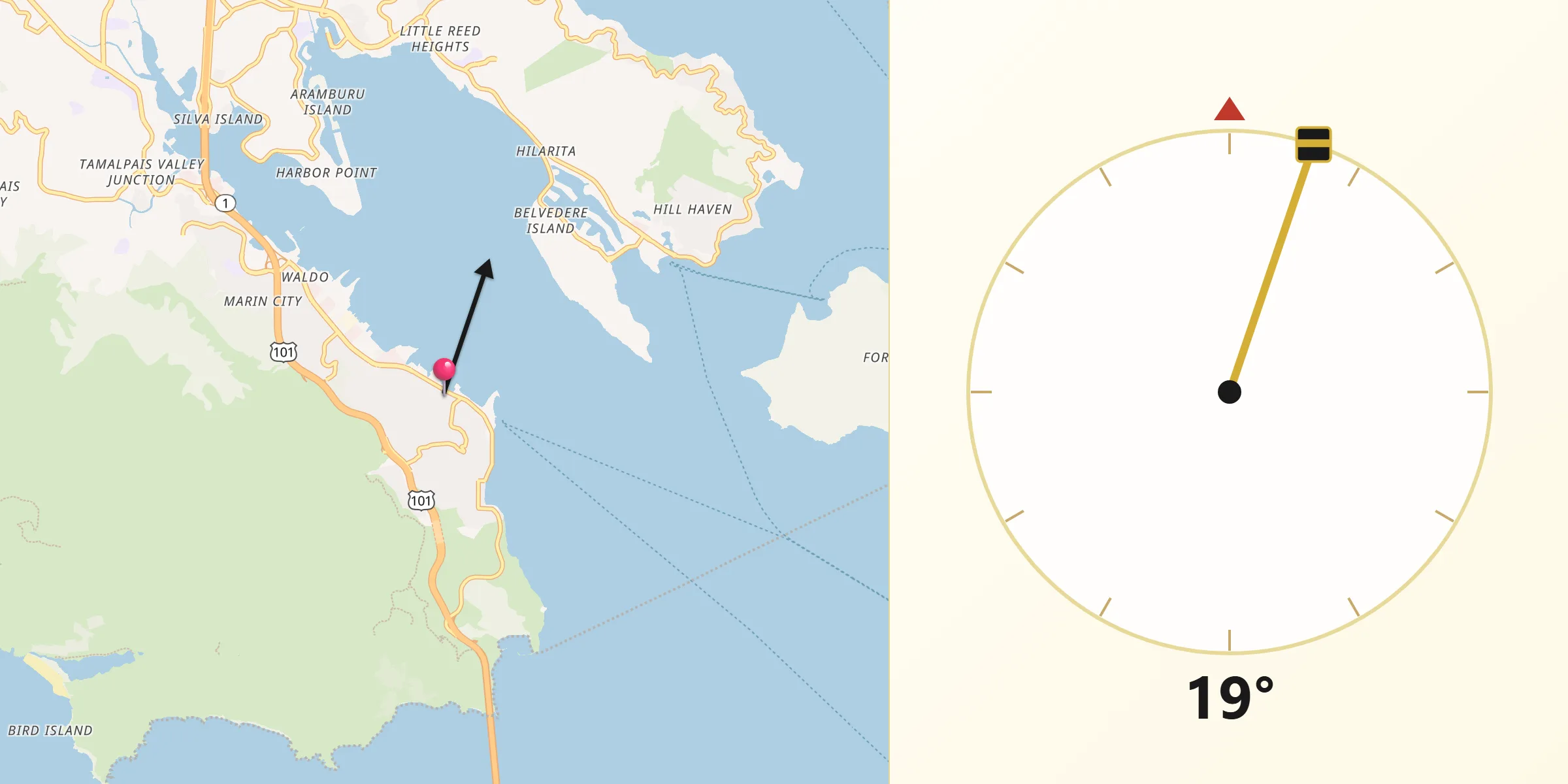 Qibla Direction from Sausalito