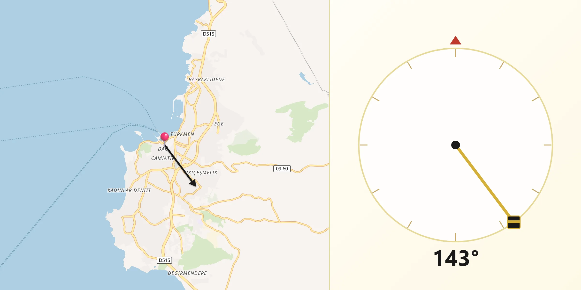 Qibla Direction from Kusadasi