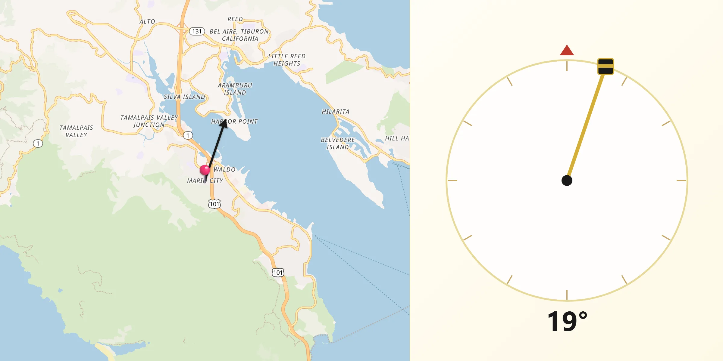Qibla Direction from Marin City