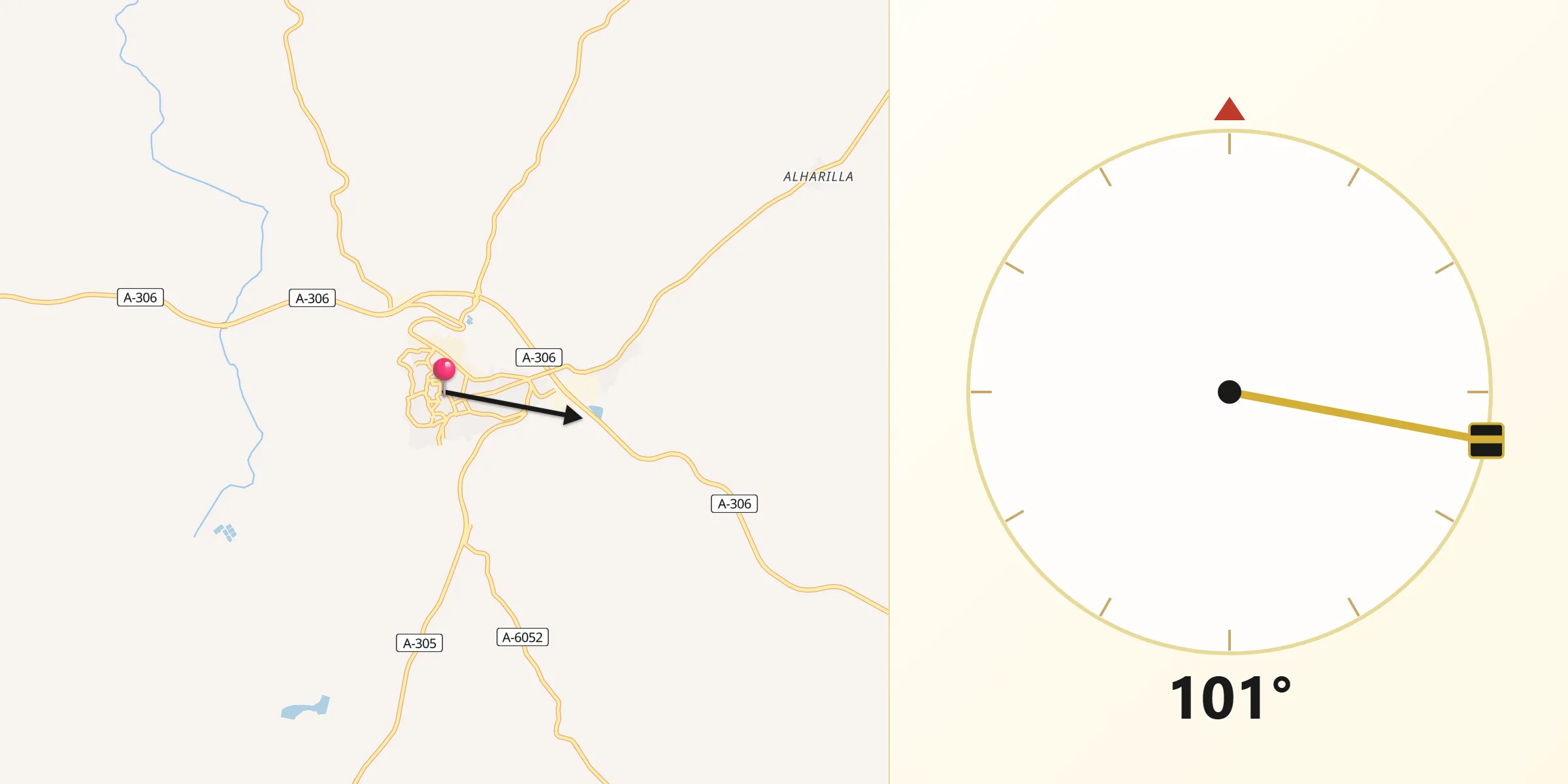 Dirección de la Qibla desde Porcuna