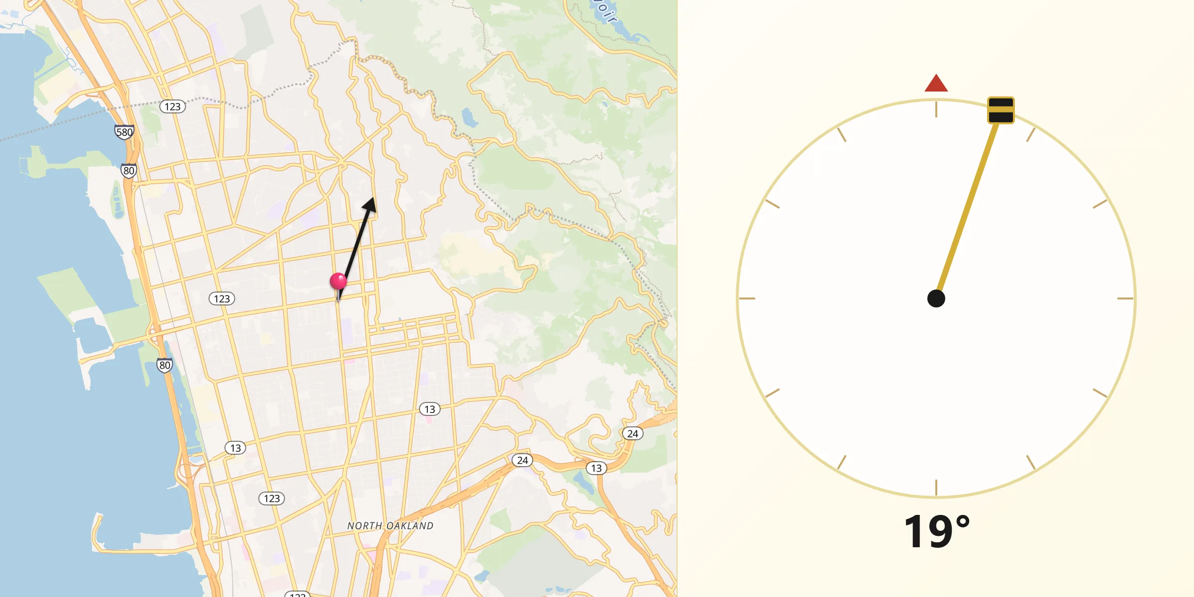 Dirección de la Qibla desde Berkeley
