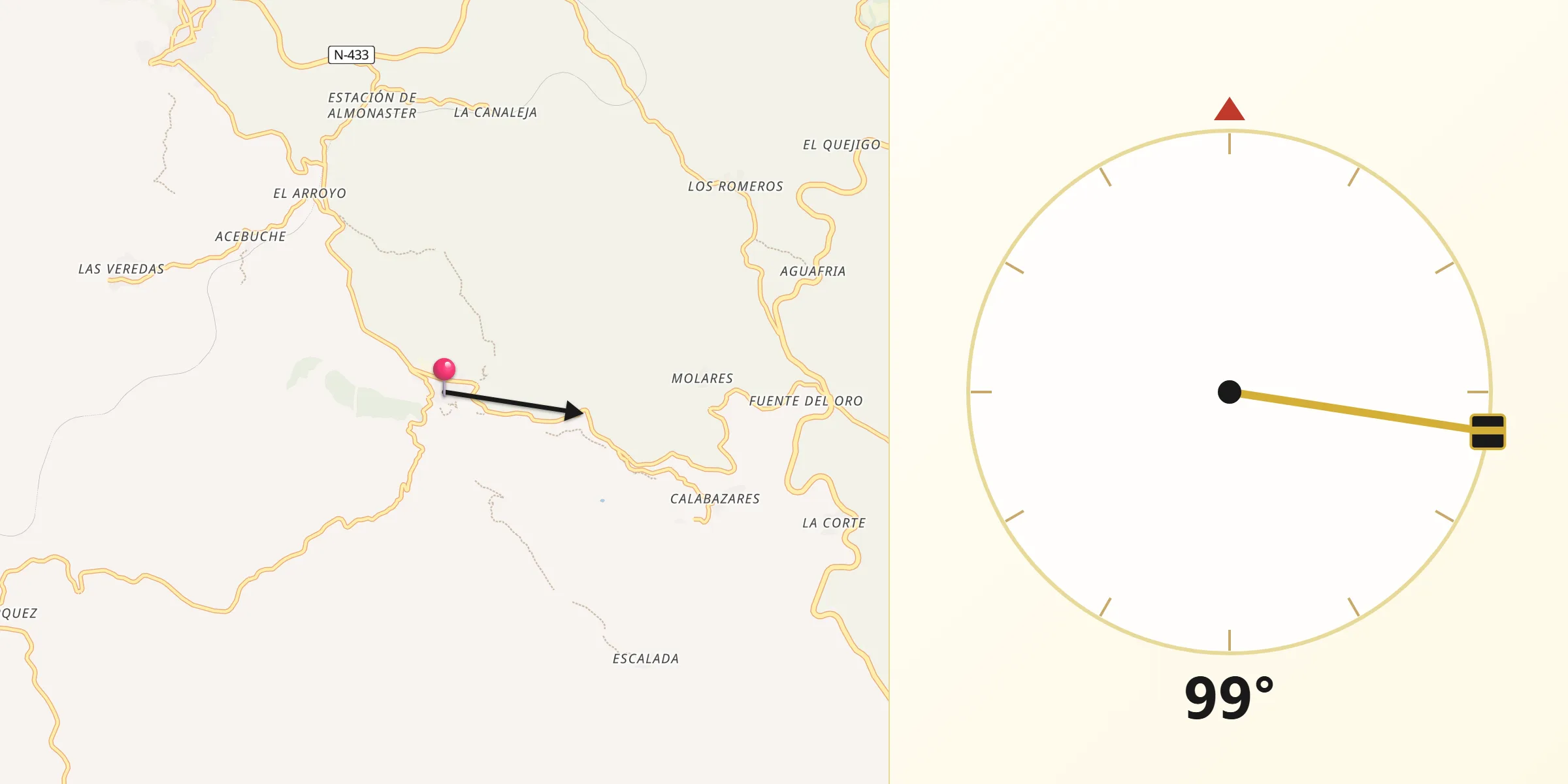 Dirección de la Qibla desde Almonaster la Real