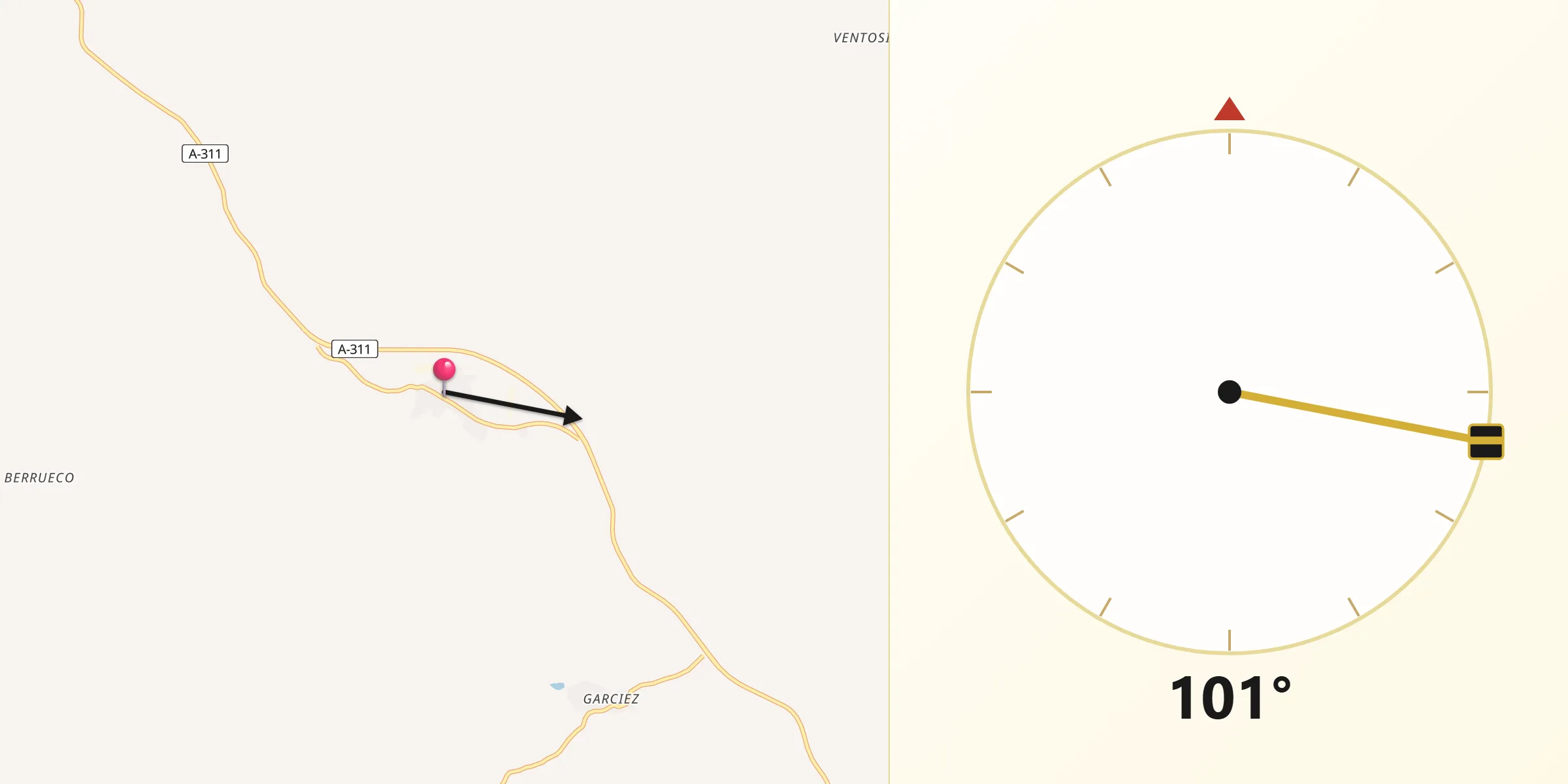 Dirección de la Qibla desde Fuerte del Rey