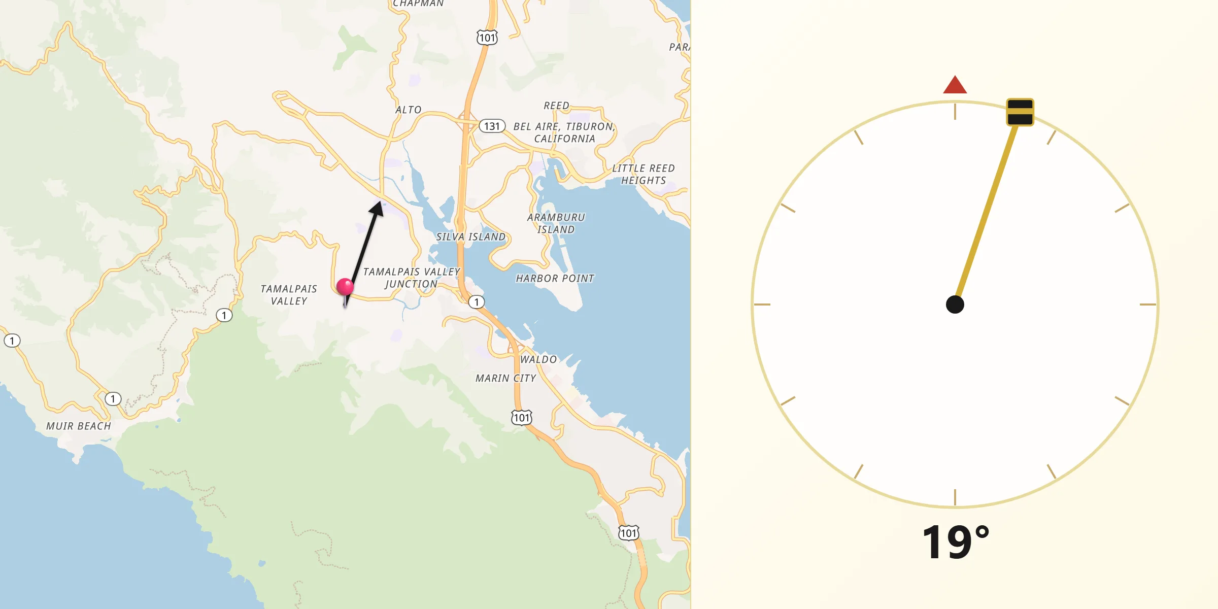 Qibla Direction from Tamalpais-Homestead Valley