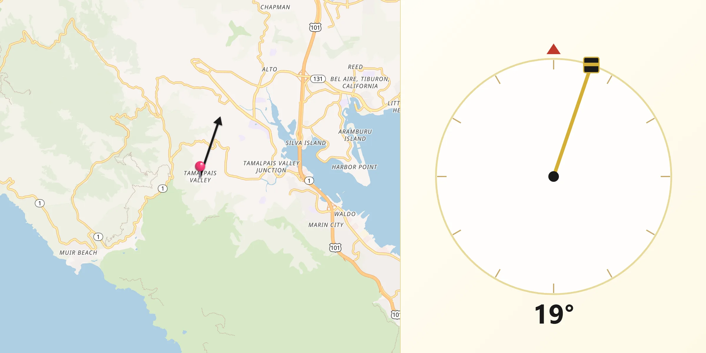 Qibla Direction from Tamalpais Valley