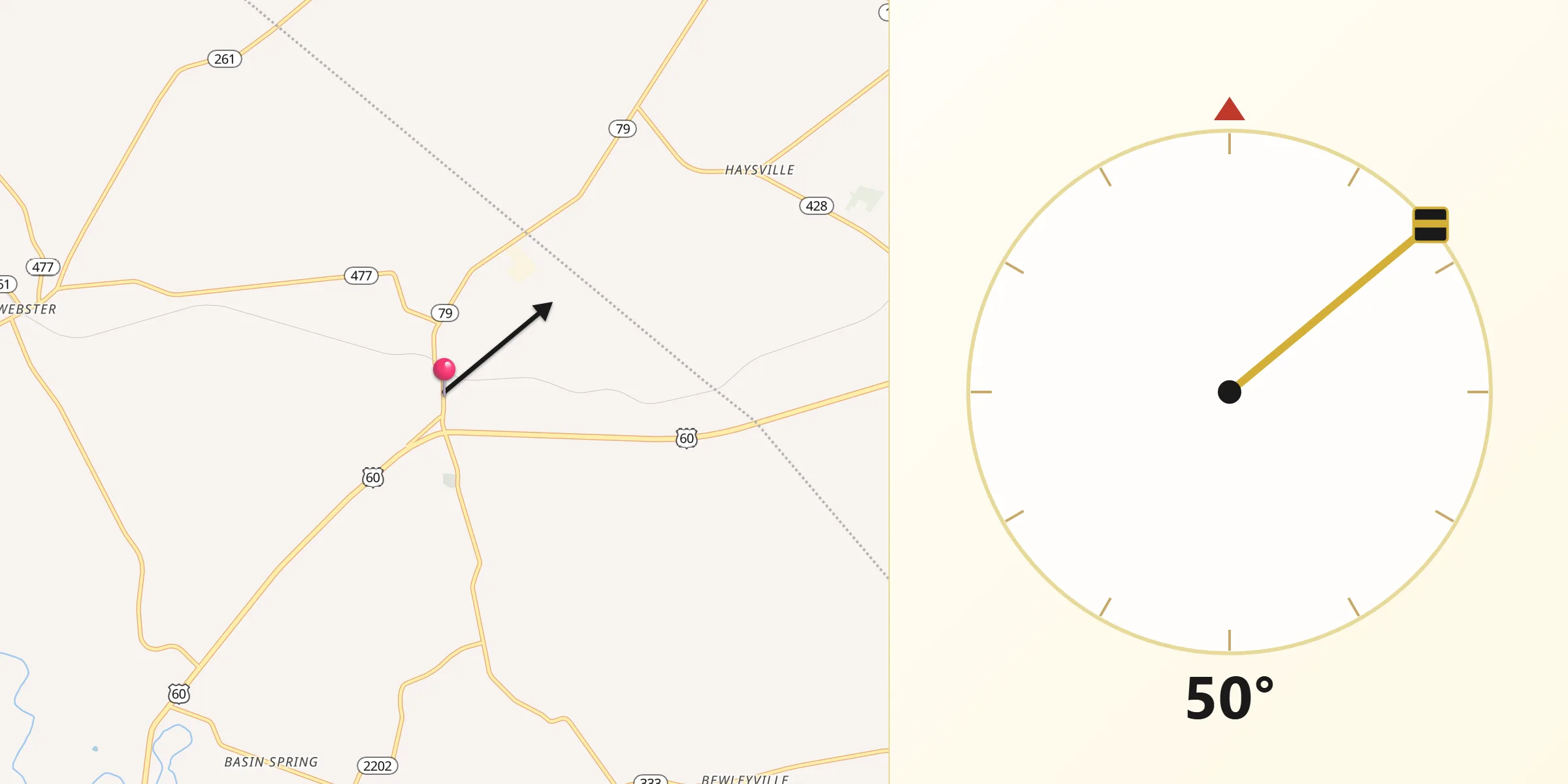 Qibla Direction from Irvington