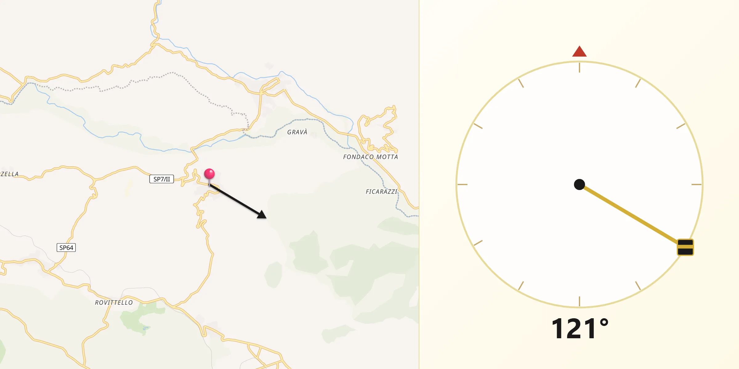 Direzione della Qibla da Castiglione di Sicilia