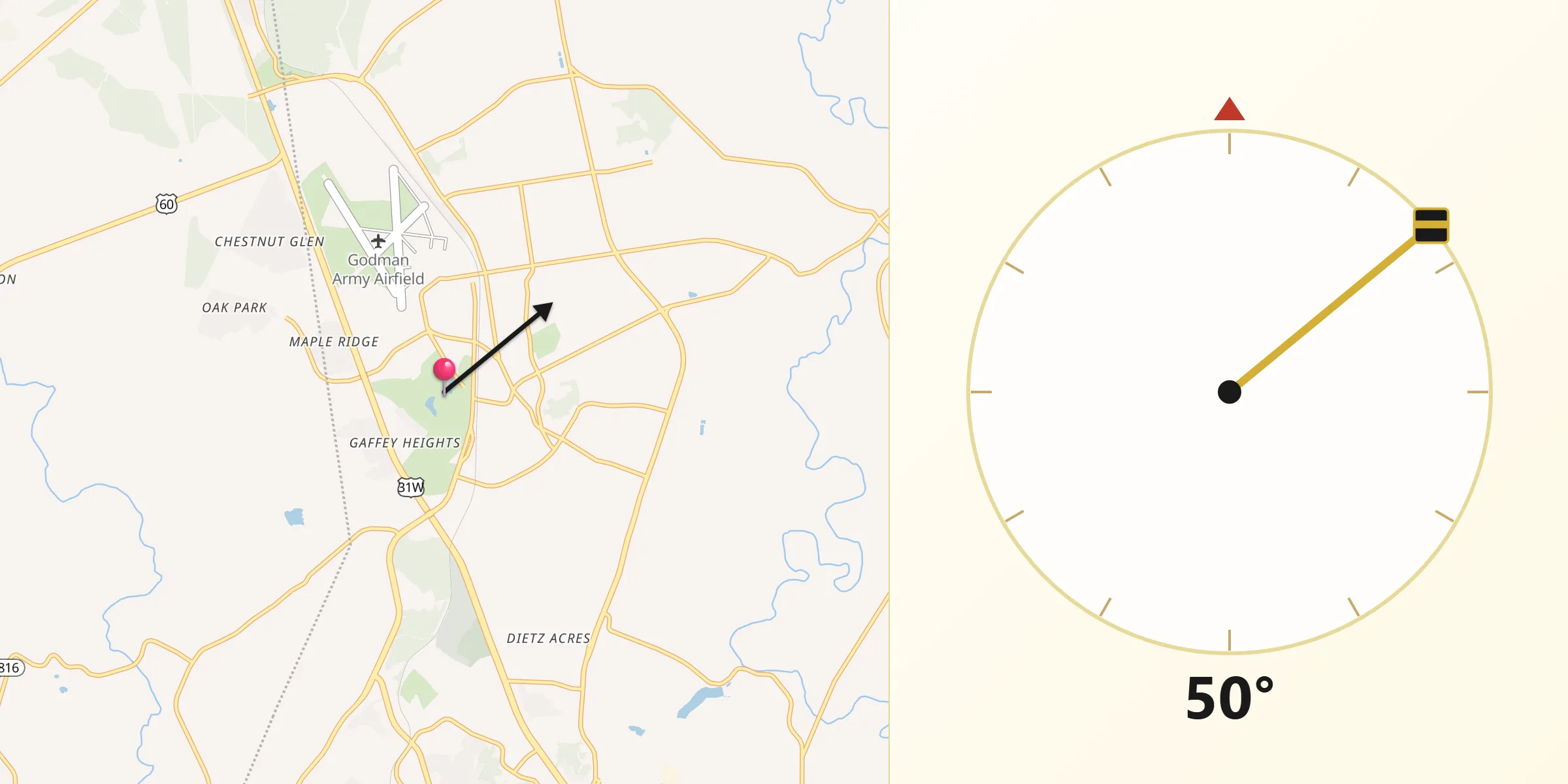Qibla Direction from Fort Knox