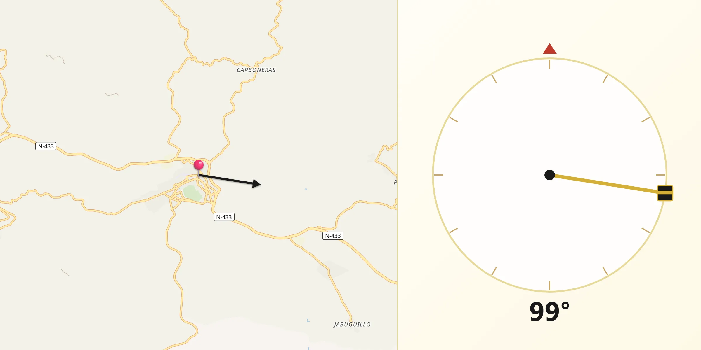 Dirección de la Qibla desde Aracena