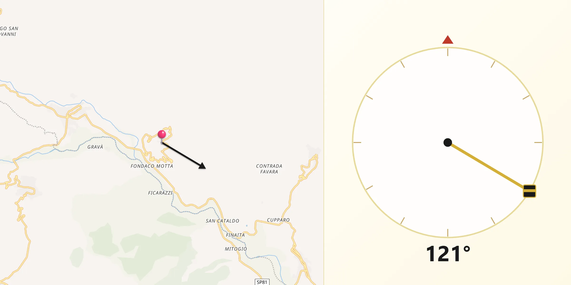 Direzione della Qibla da Motta Camastra