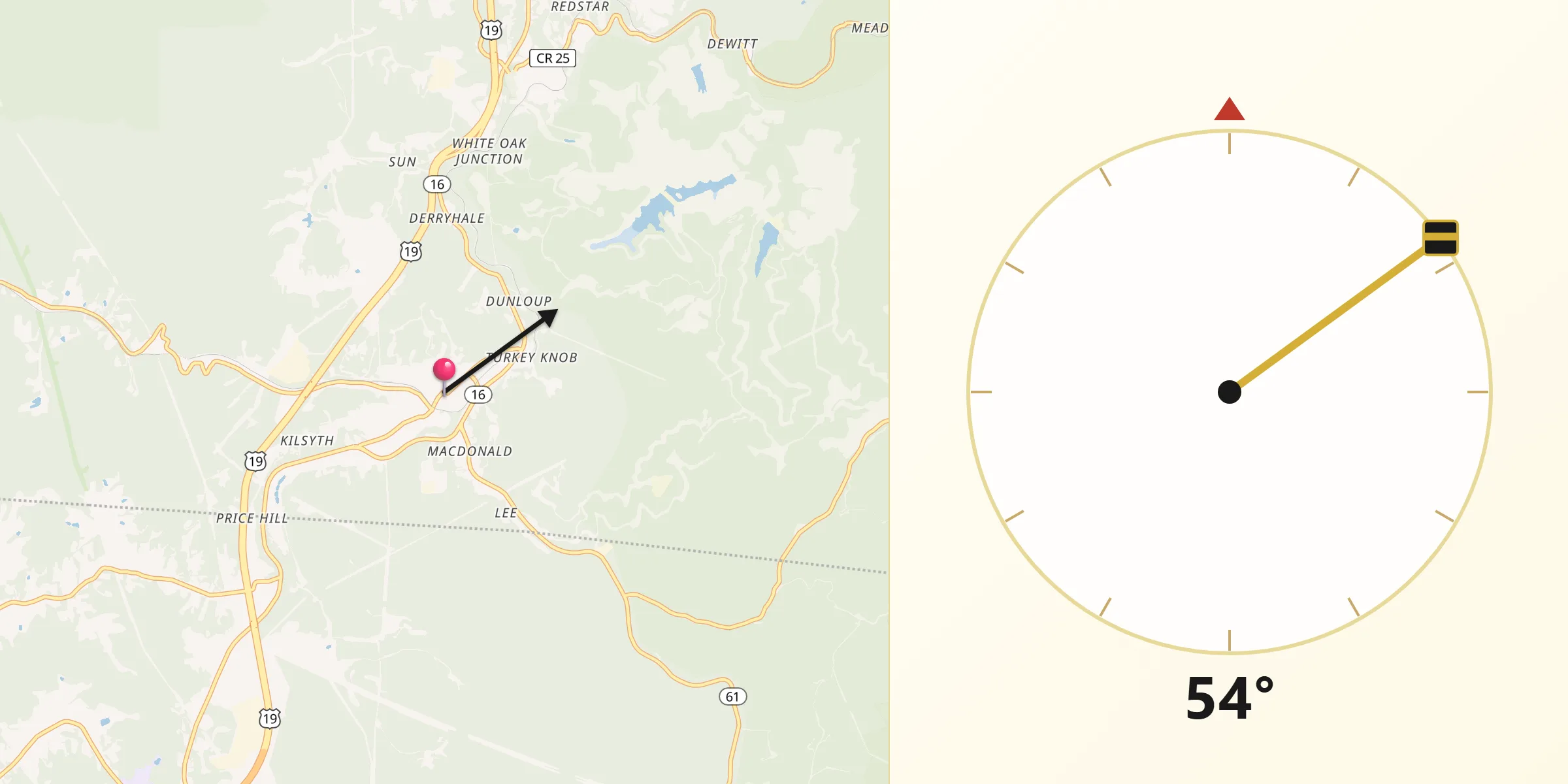 Qibla Direction from Mount Hope