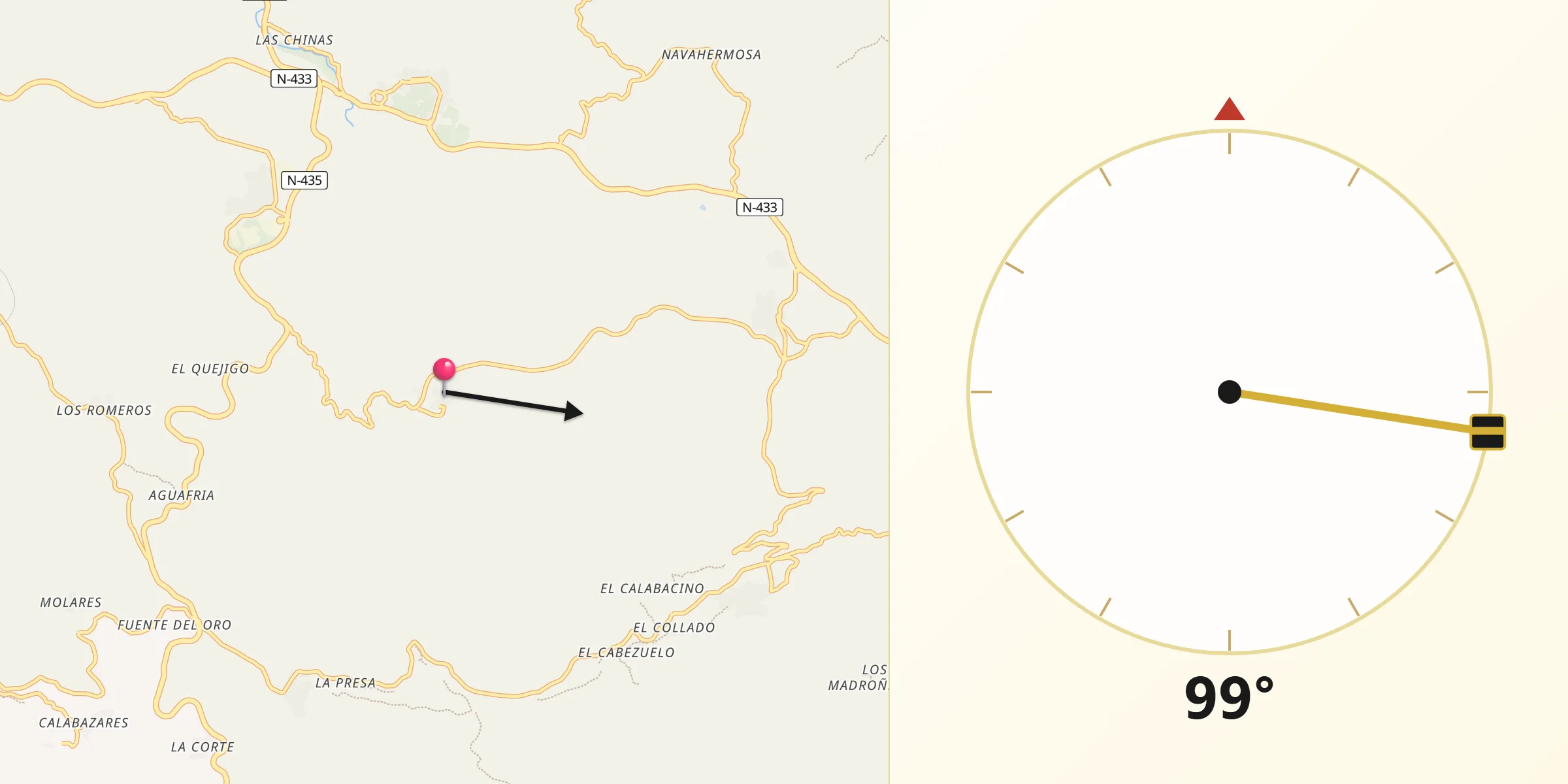 Dirección de la Qibla desde Castaño del Robledo