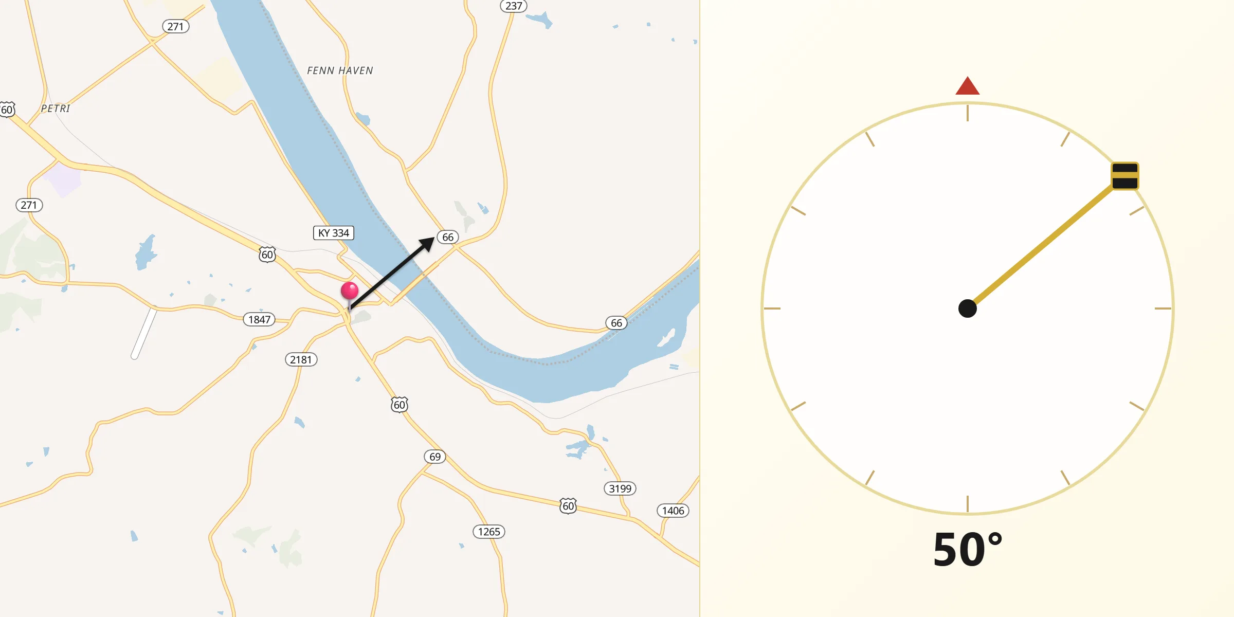 Qibla Direction from Hawesville
