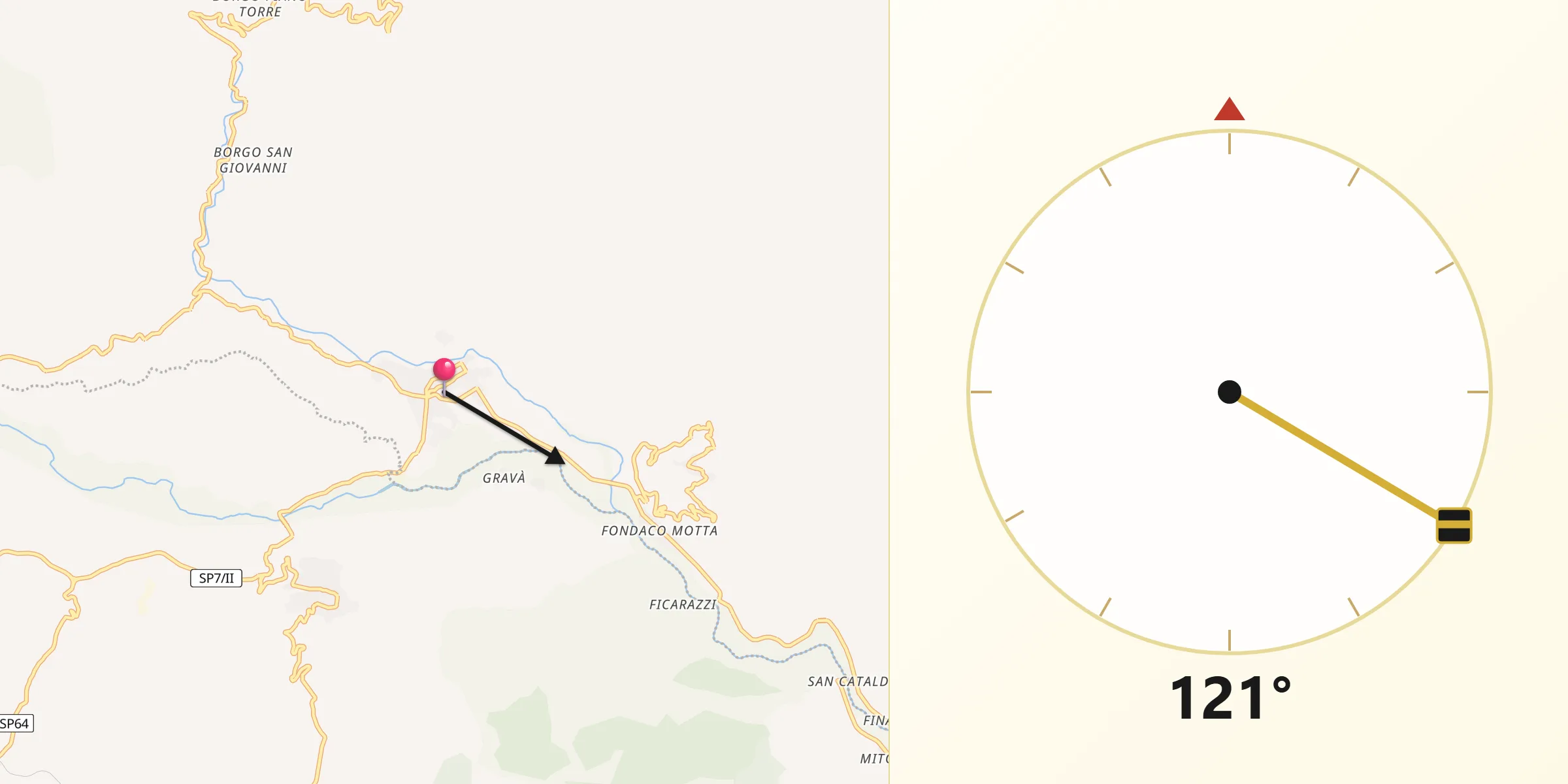 Direzione della Qibla da Francavilla di Sicilia