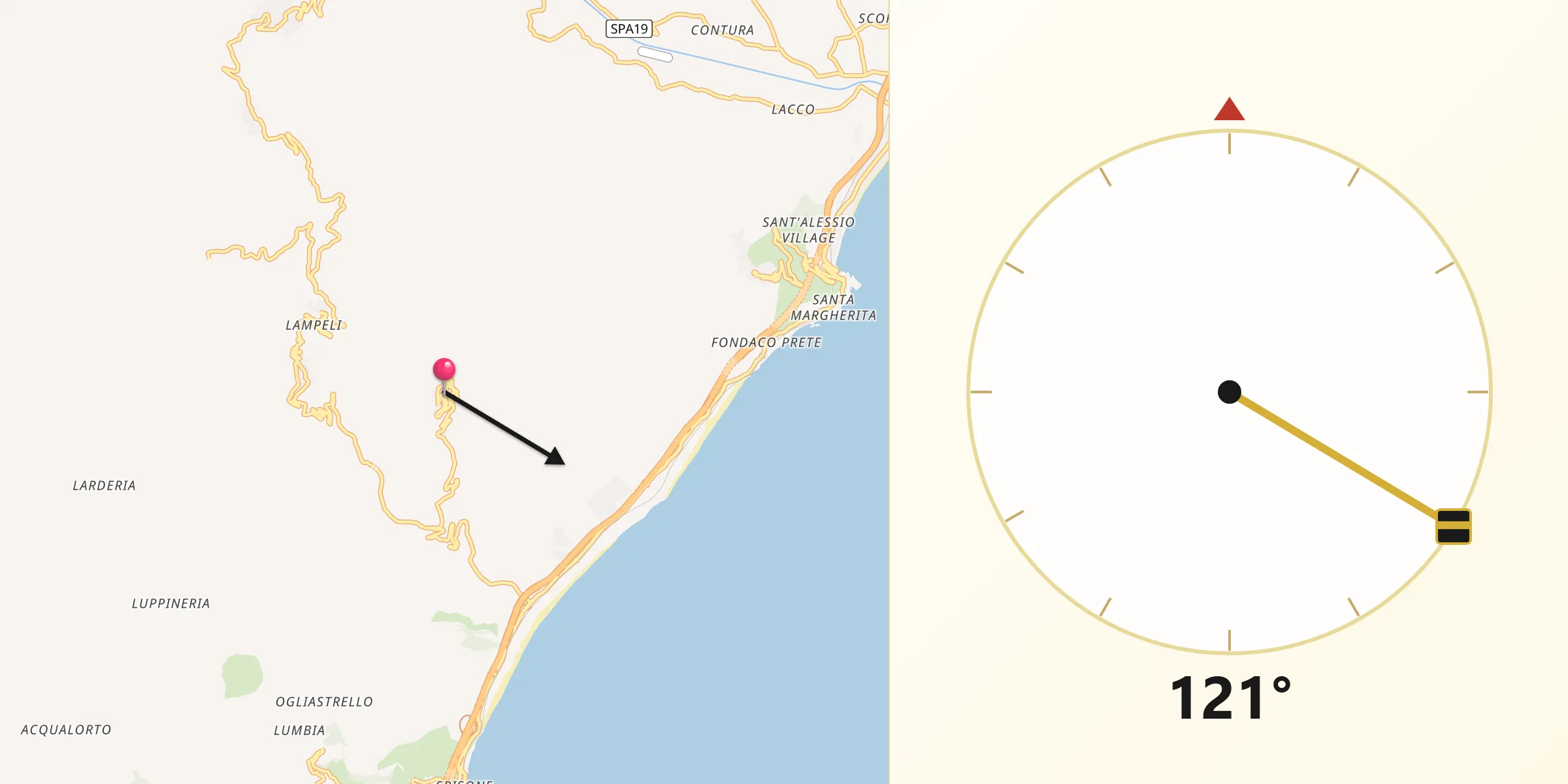 Direzione della Qibla da Gallodoro