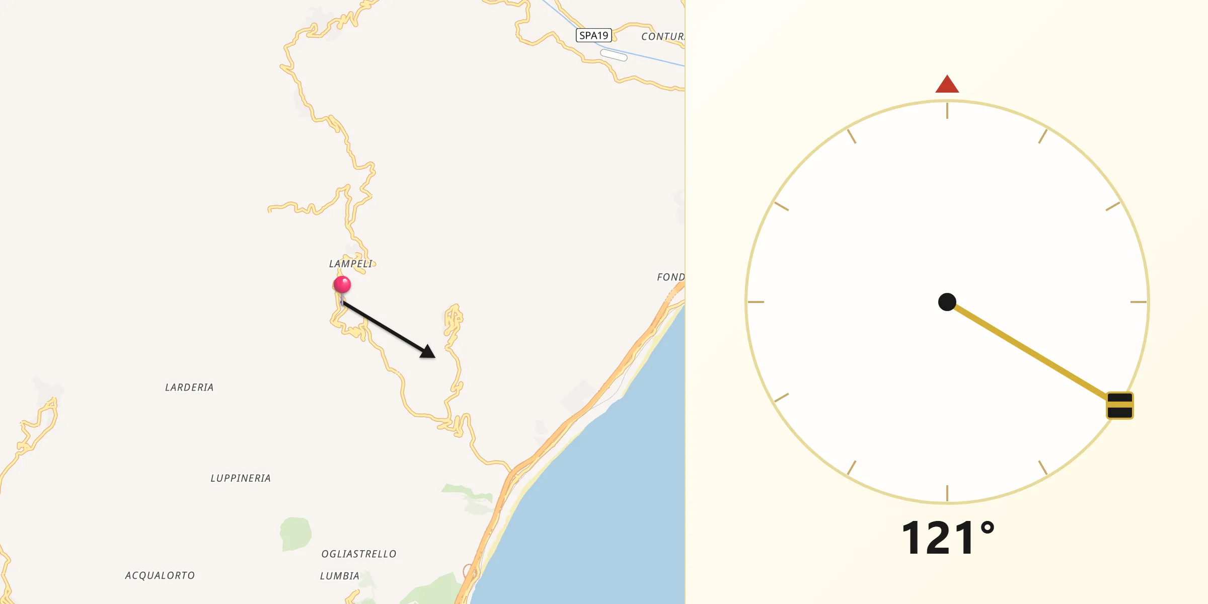 Direzione della Qibla da Melia