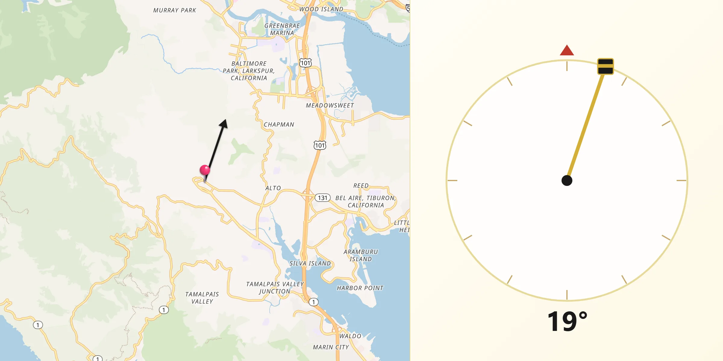 Qibla Direction from Mill Valley