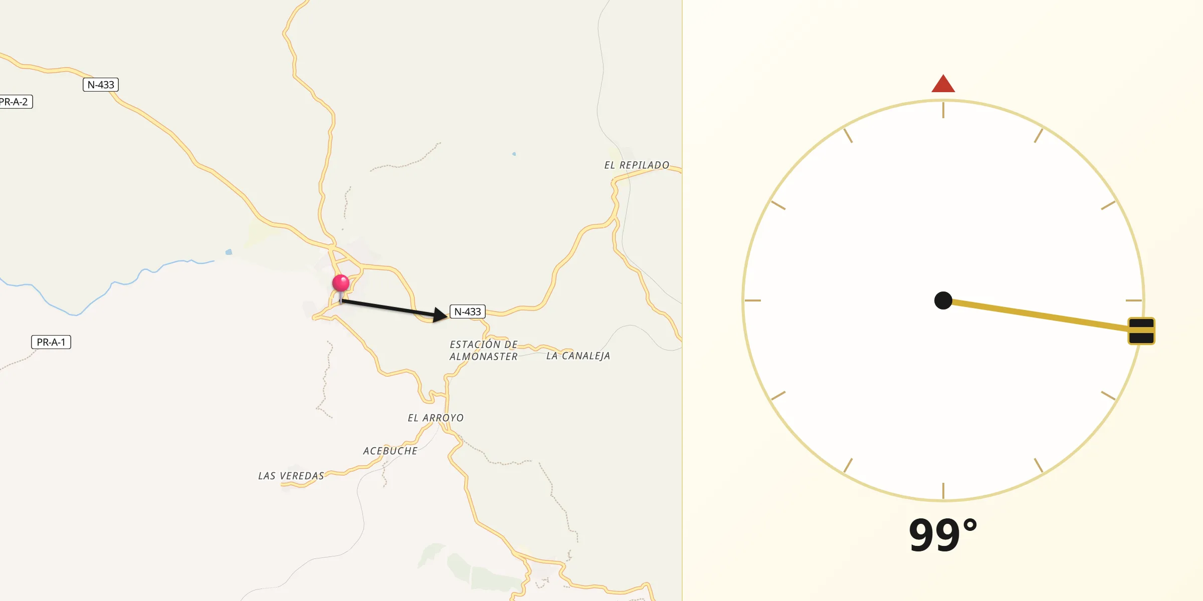 Dirección de la Qibla desde Cortegana