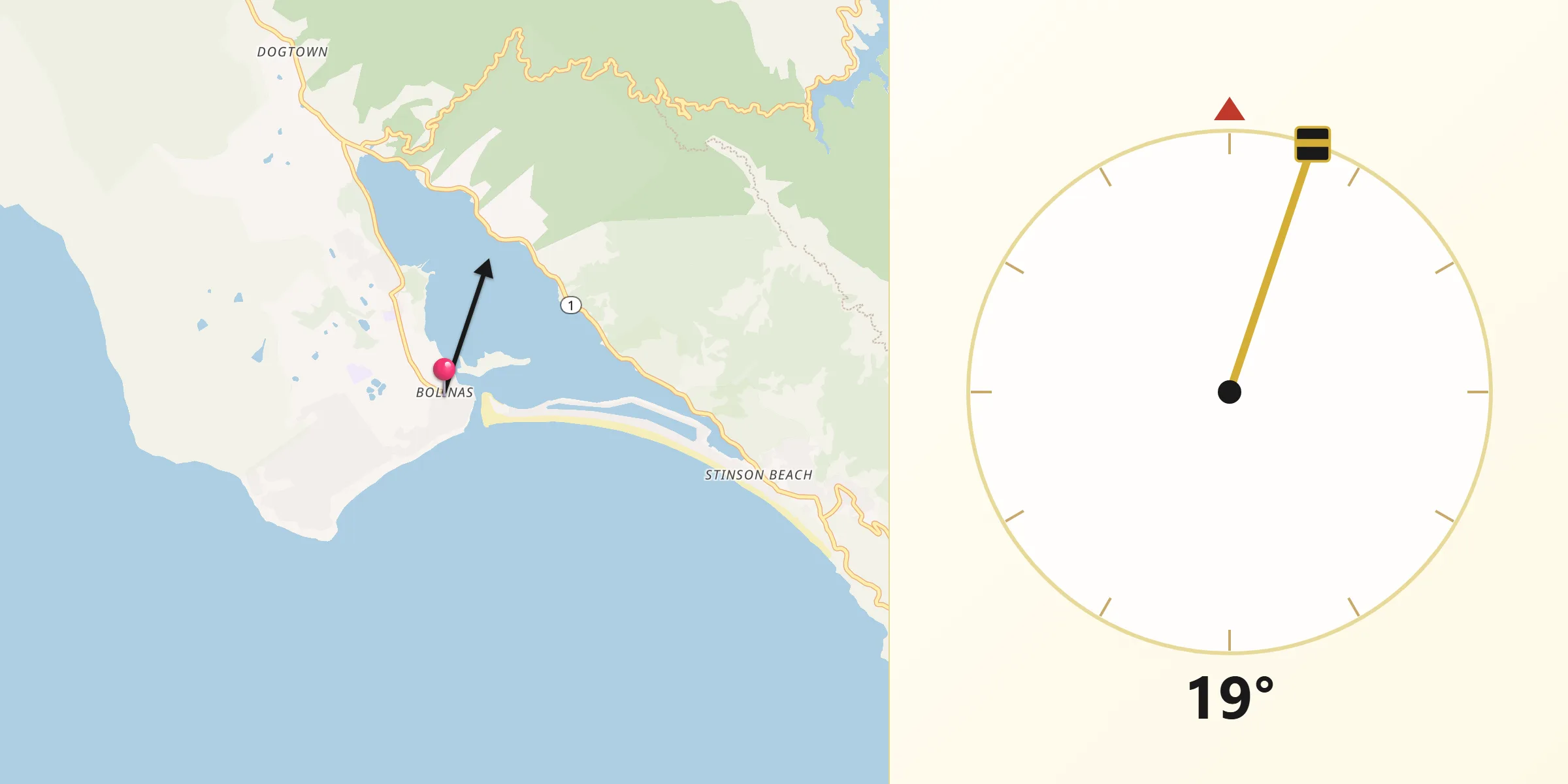 Qibla Direction from Bolinas