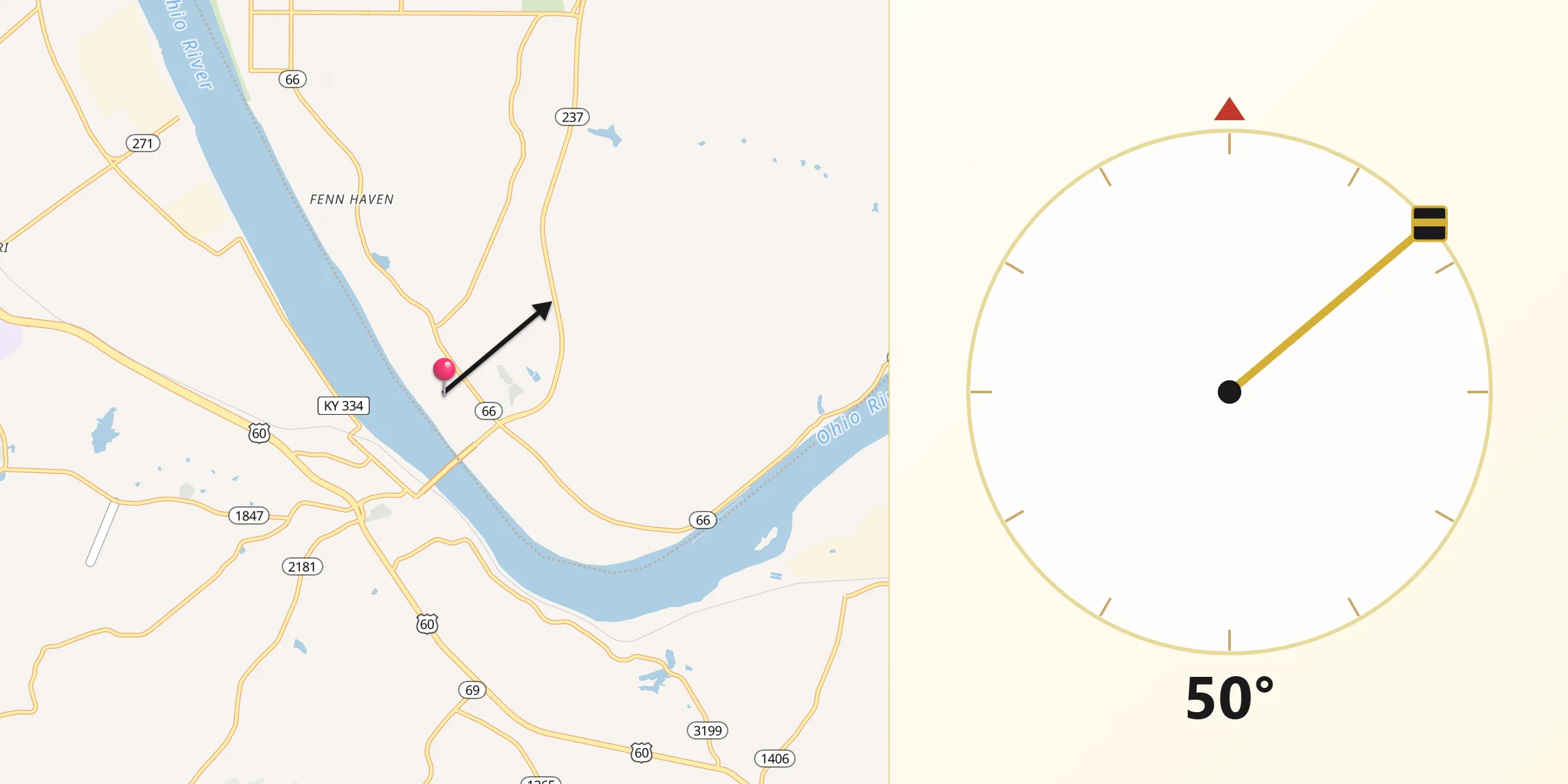 Qibla Direction from Cannelton