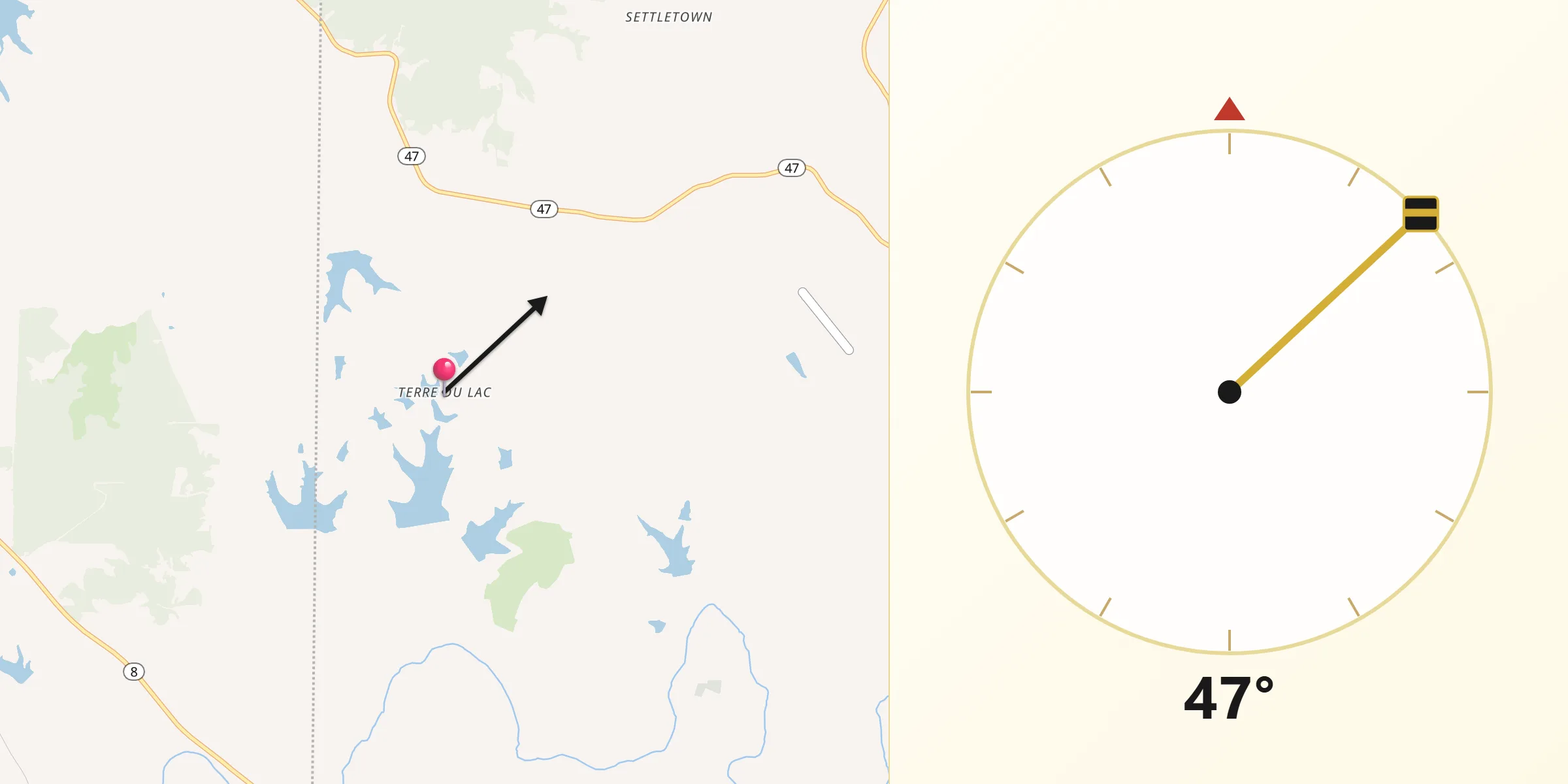 Qibla Direction from Terre du Lac
