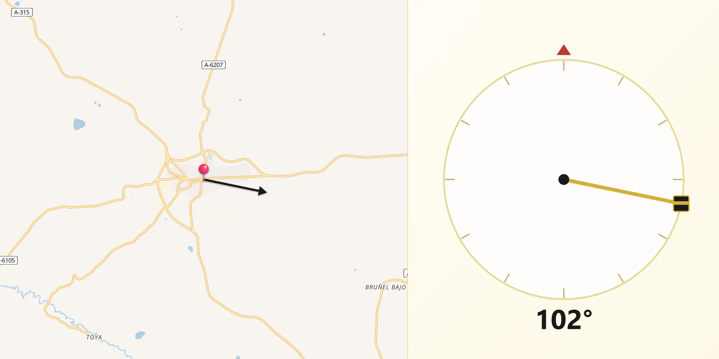 Dirección de la Qibla desde Peal de Becerro