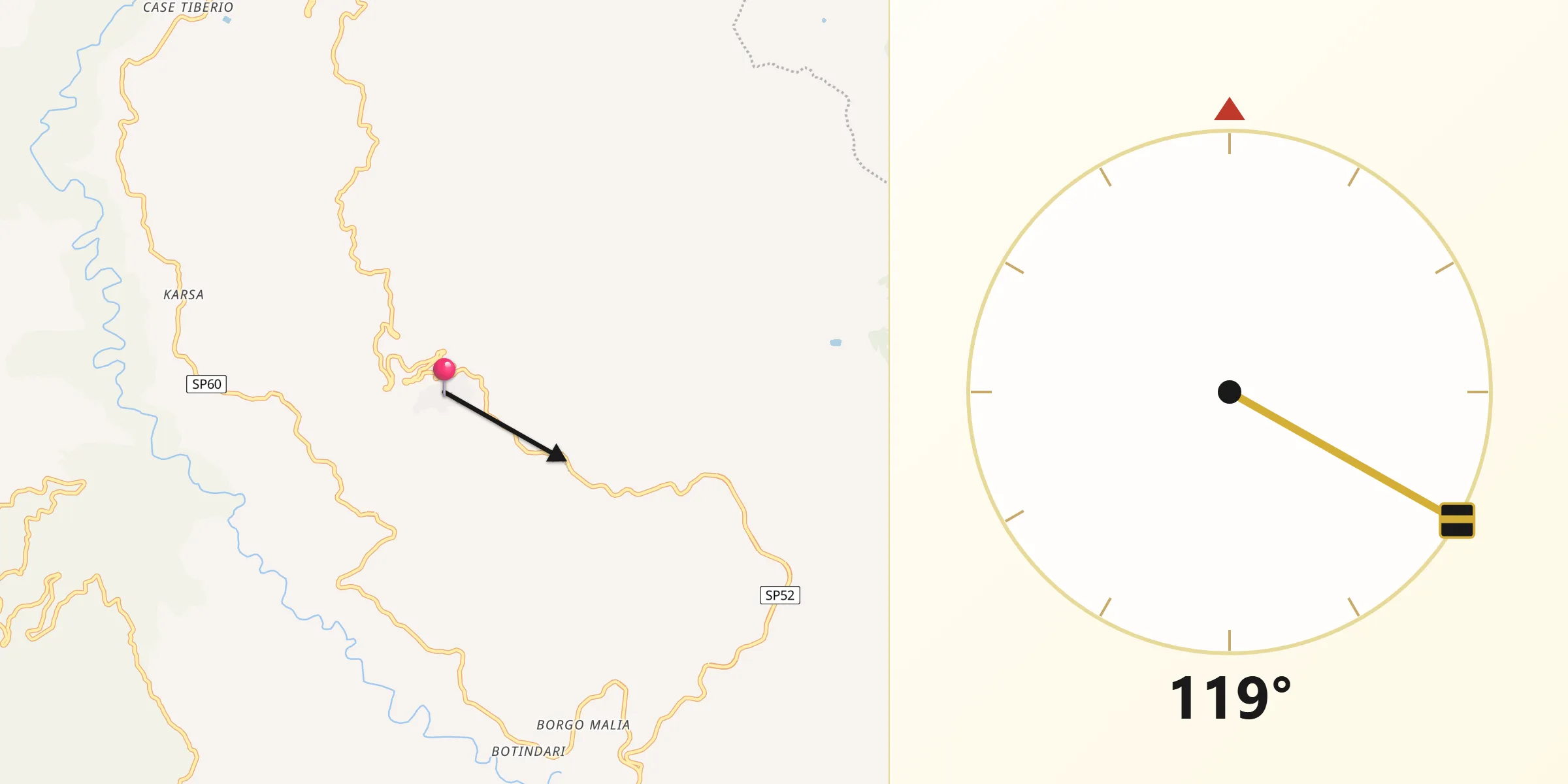 Direzione della Qibla da San Mauro Castelverde