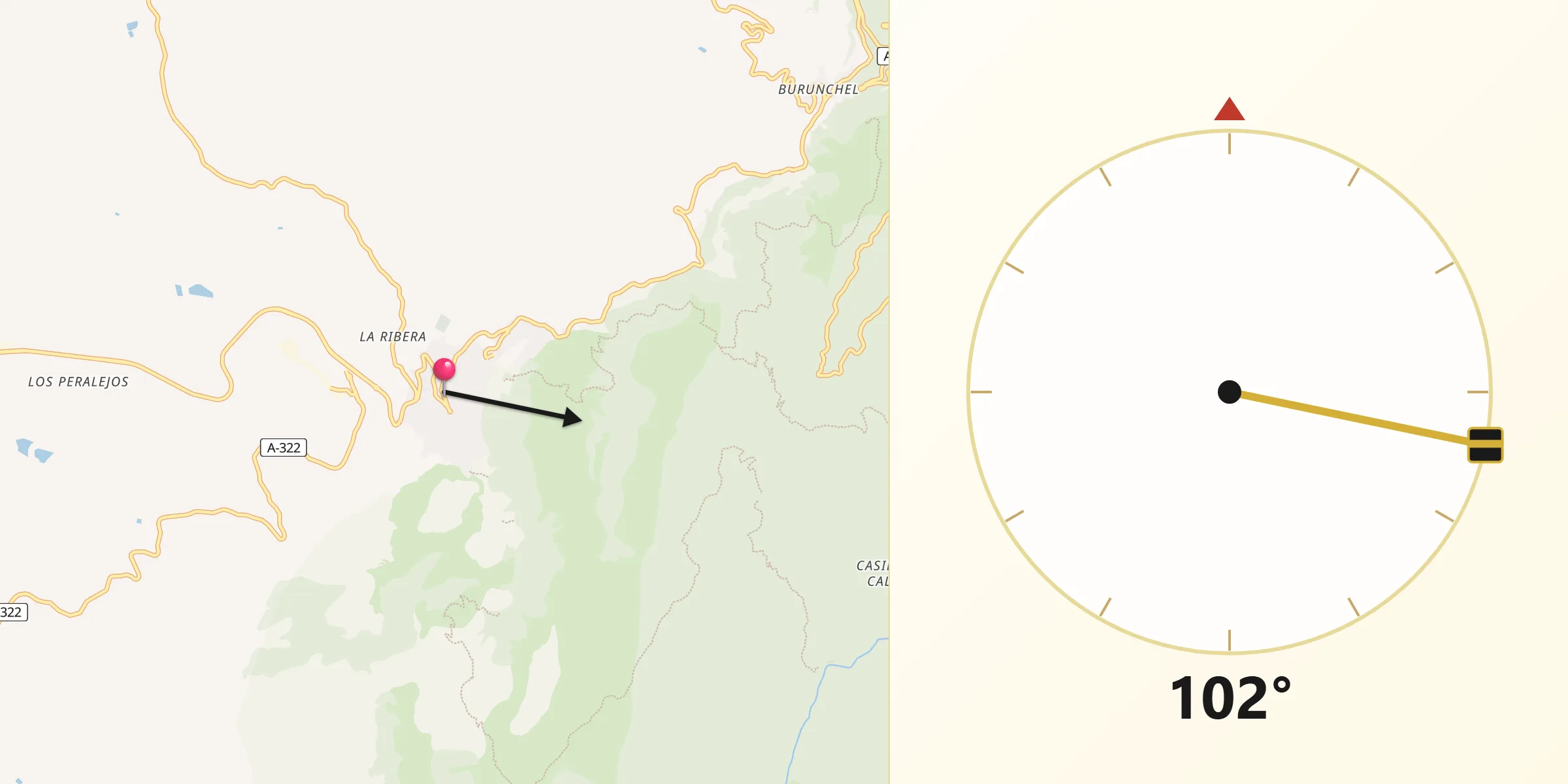 Dirección de la Qibla desde Cazorla