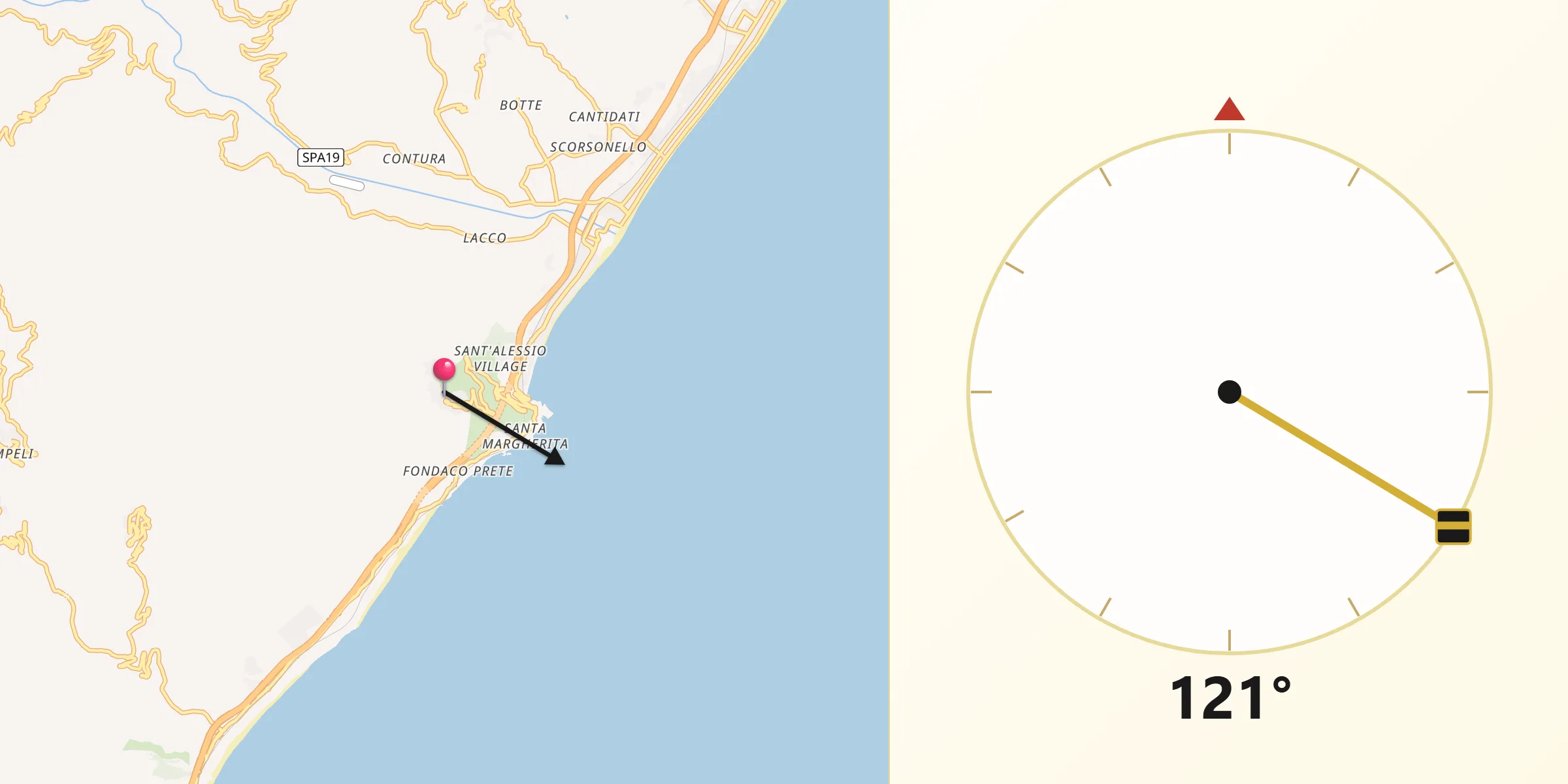 Direzione della Qibla da Forza d'Agrò