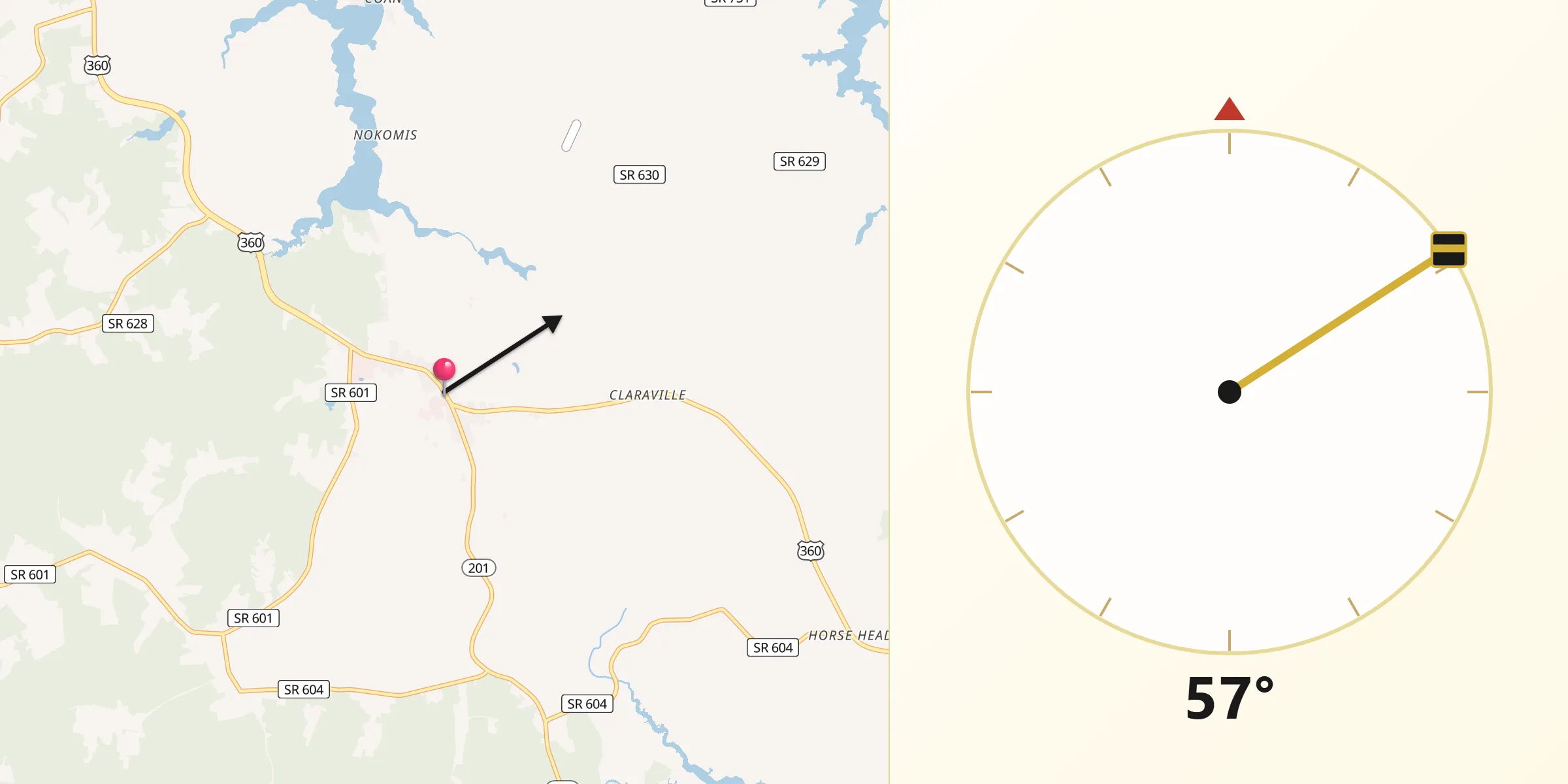 Qibla Direction from Heathsville