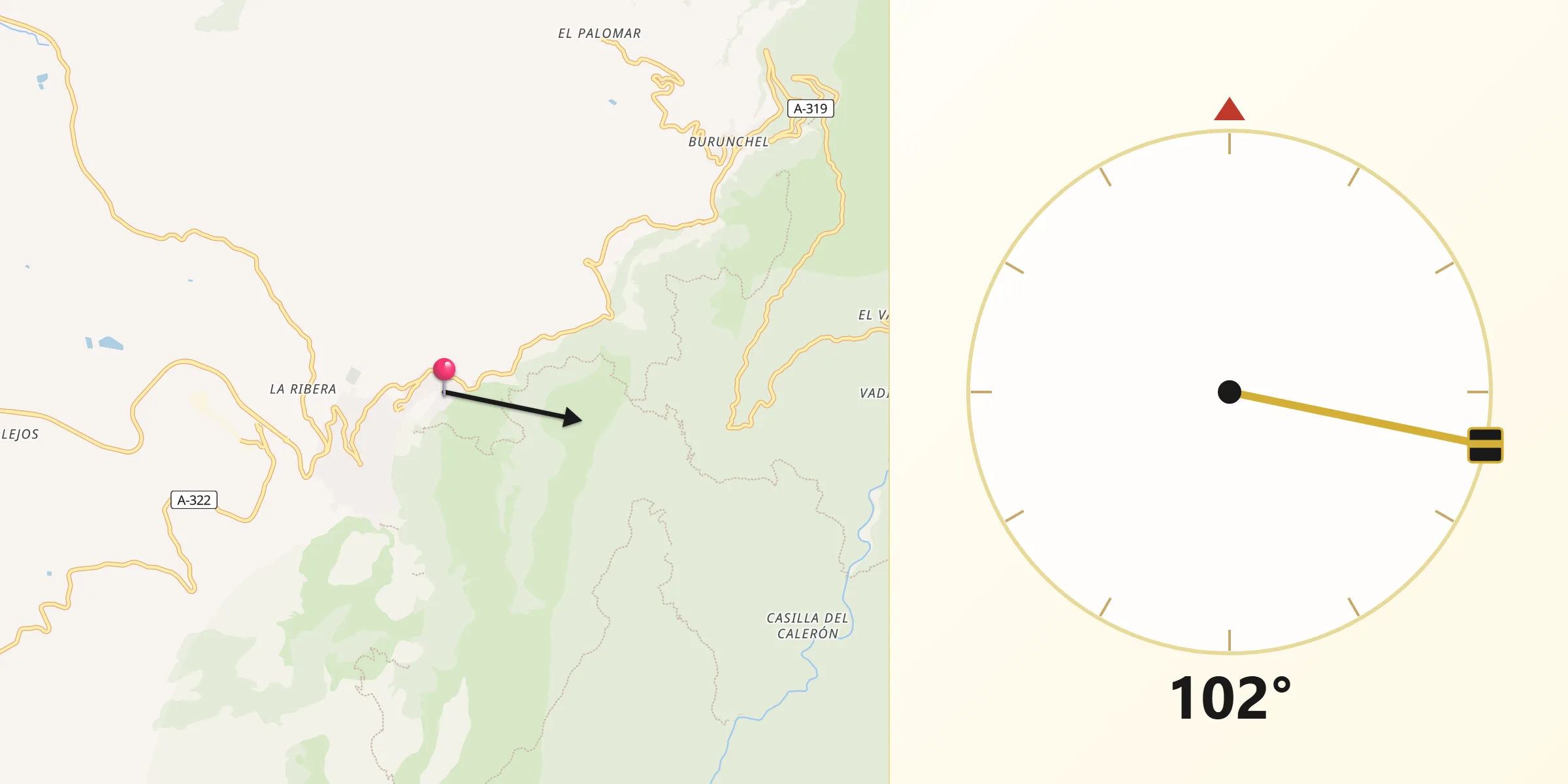 Dirección de la Qibla desde La Iruela