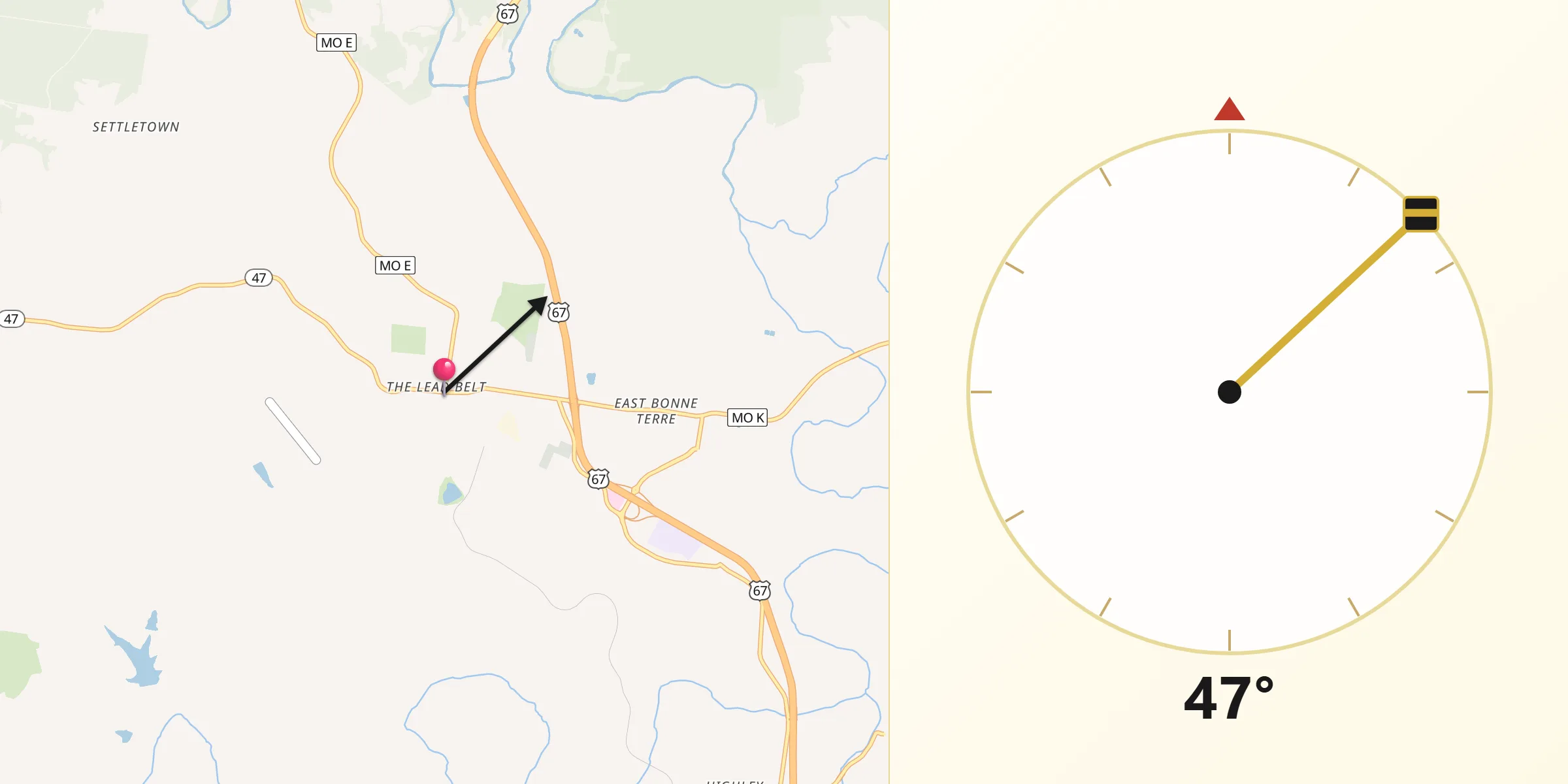 Qibla Direction from Bonne Terre