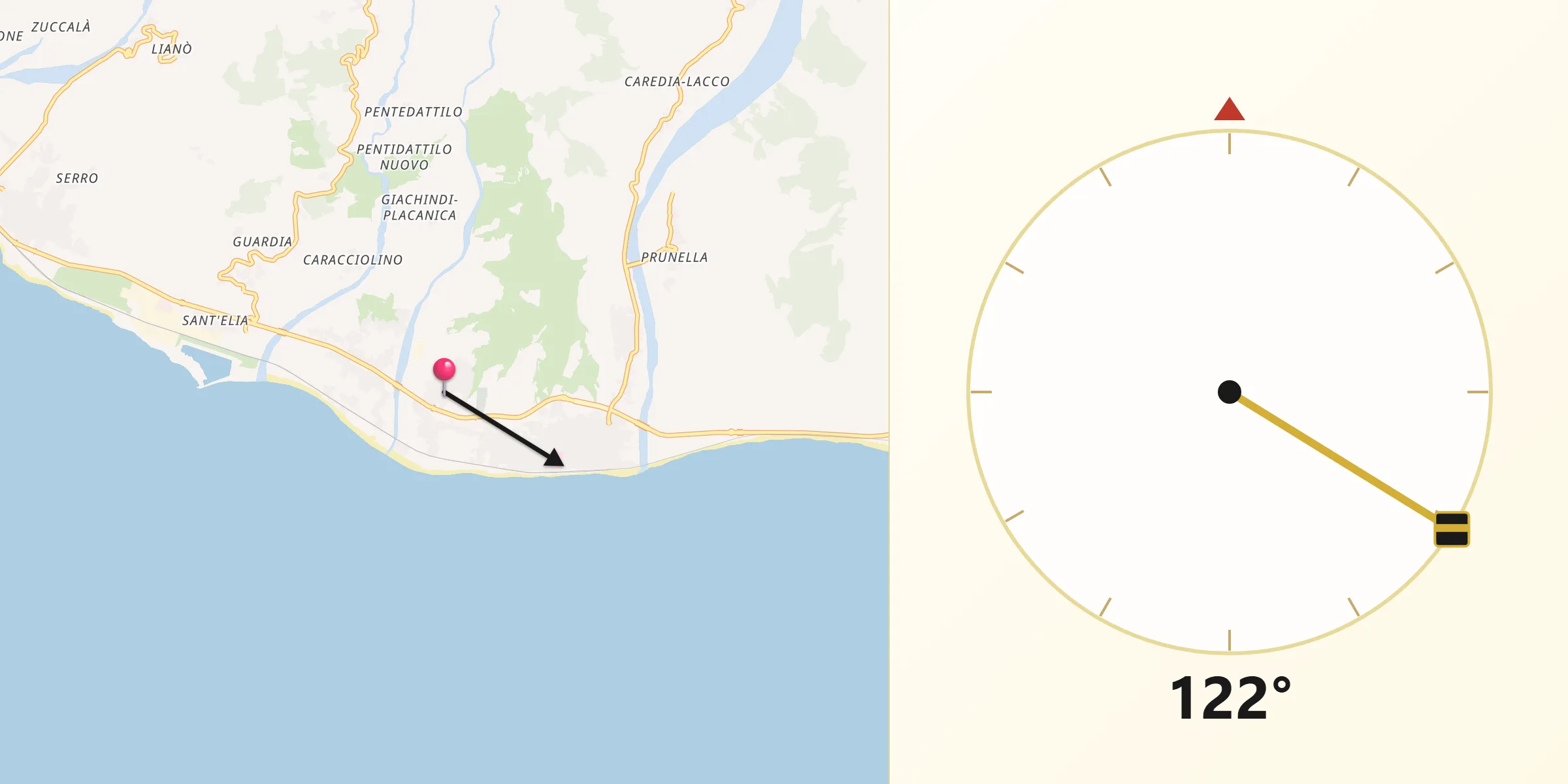Direzione della Qibla da Roghudi